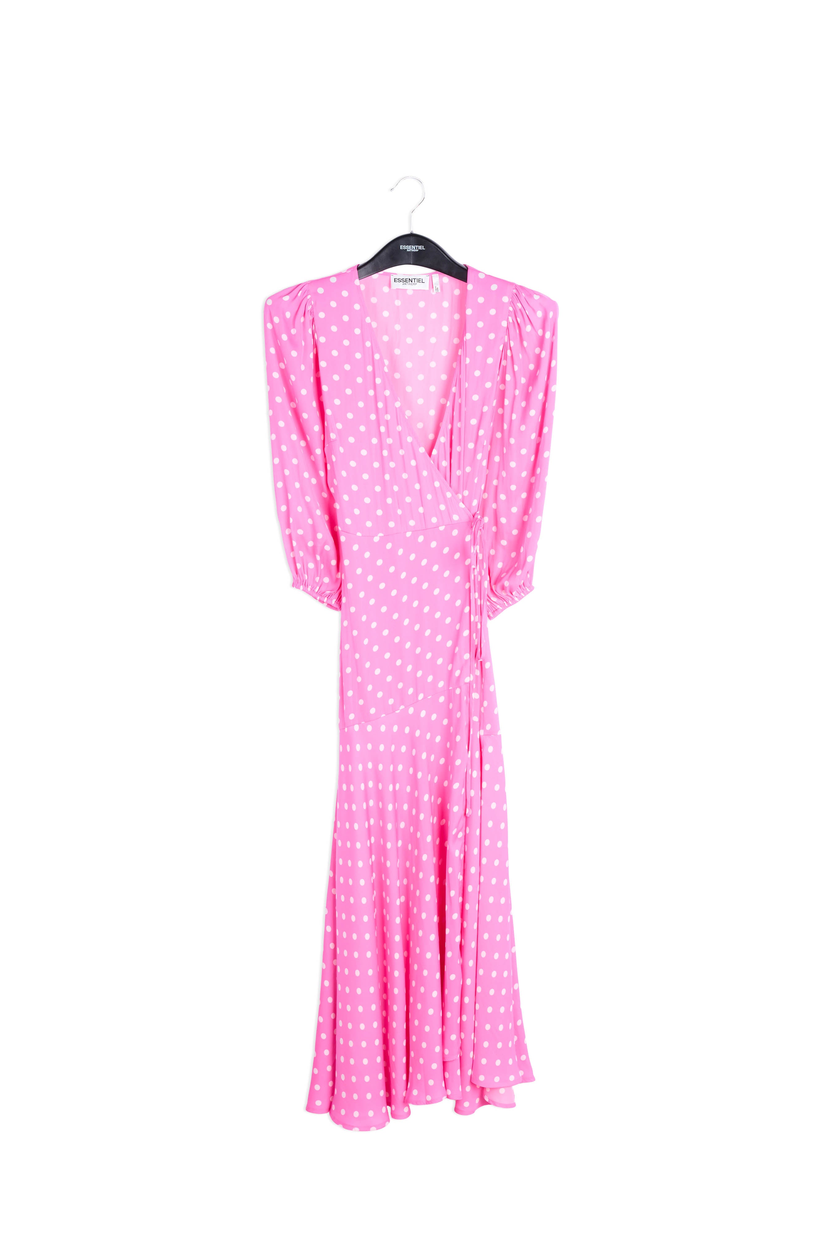 Robe maxi portefeuille rose fluo à pois RE—SSENTIEL | Essentiel second hand