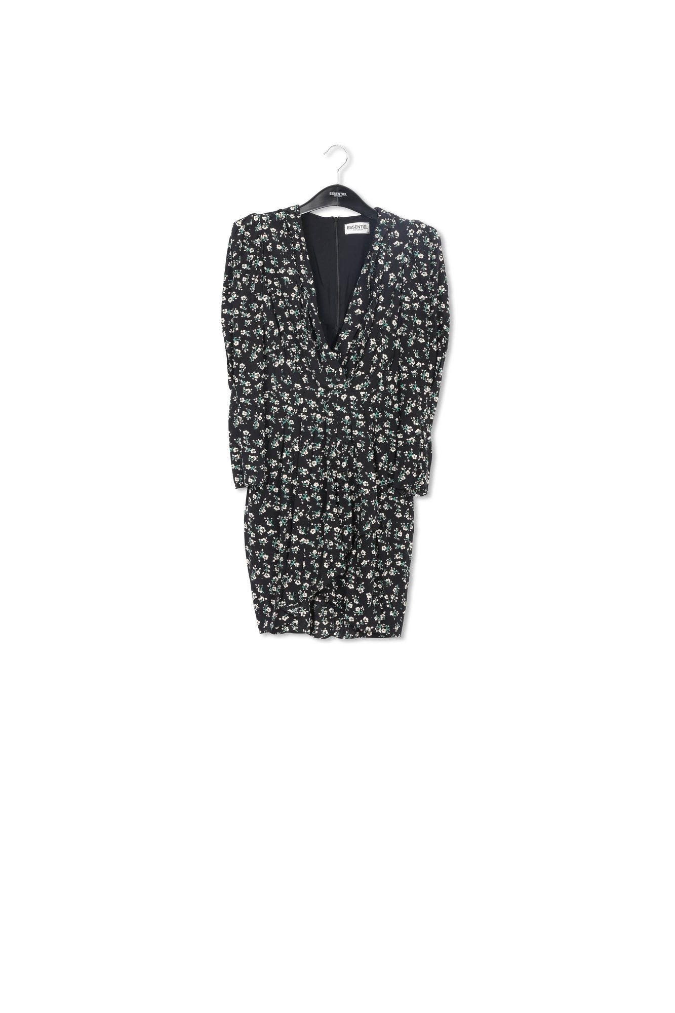 Black floral mini wrap dress RE—SSENTIEL | Essentiel second hand