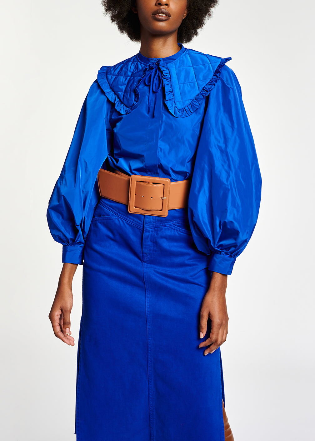 Blue puffed-sleeve top RE—SSENTIEL | Essentiel second hand