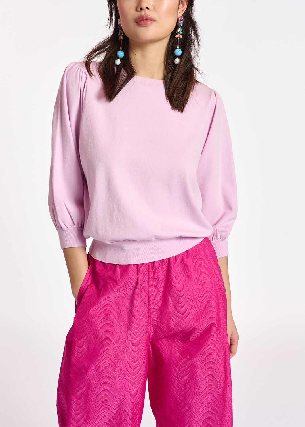 Lilac knit sweater with puffed shoulders RE—SSENTIEL | Essentiel second hand