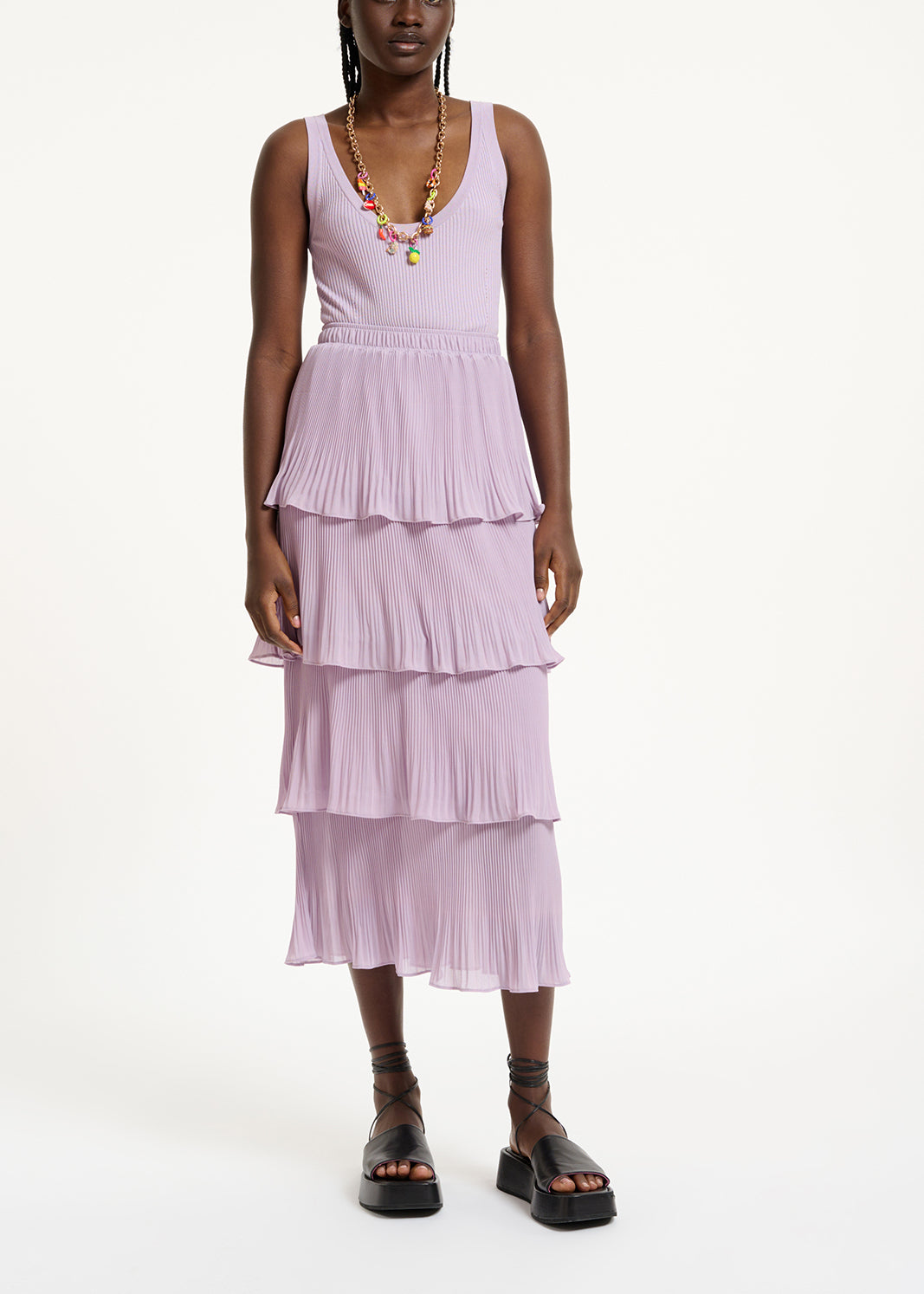 Jupe midi lilas à volants RE—SSENTIEL | Essentiel second hand