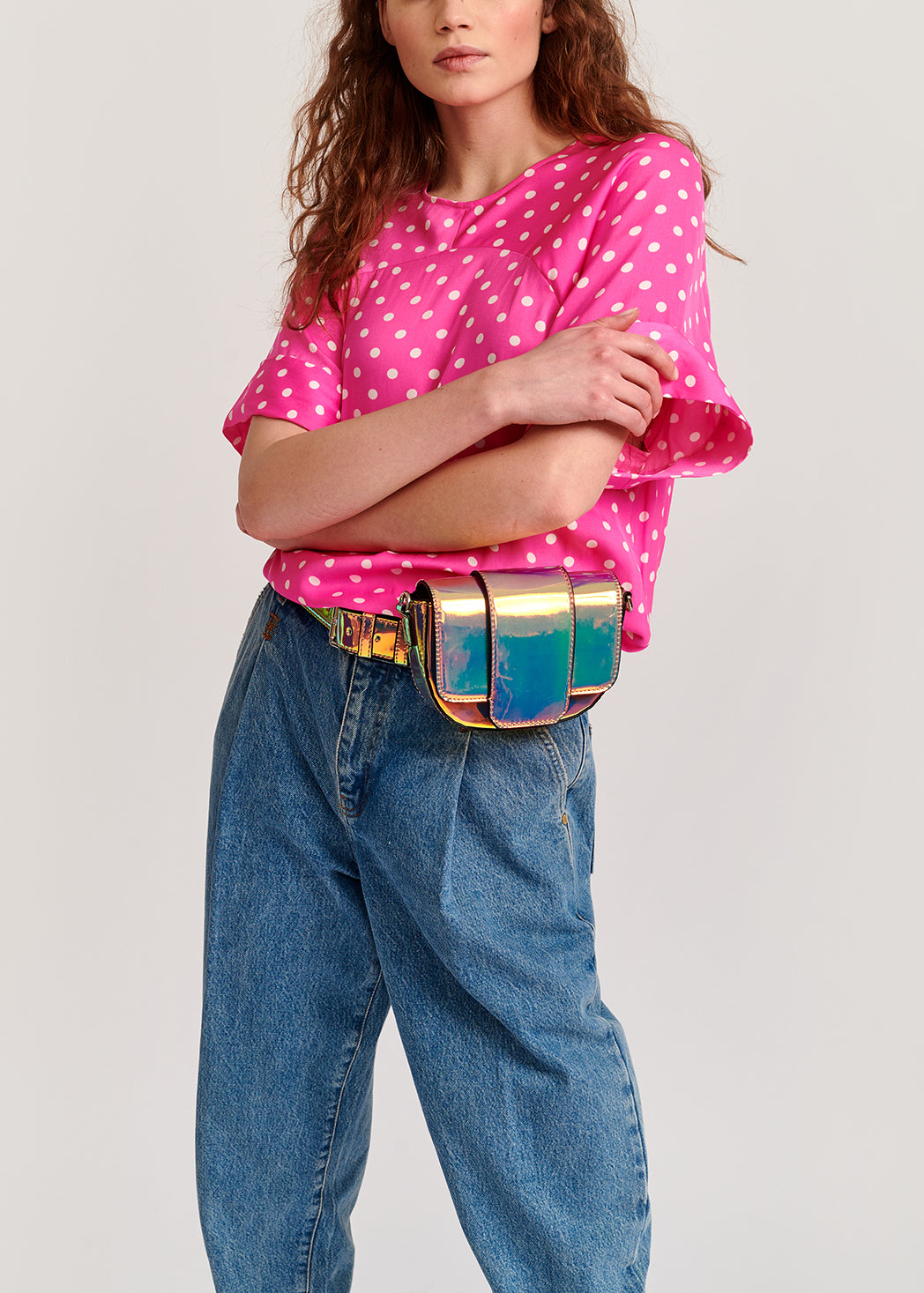 Neon pink polka dot top RE—SSENTIEL | Essentiel second hand