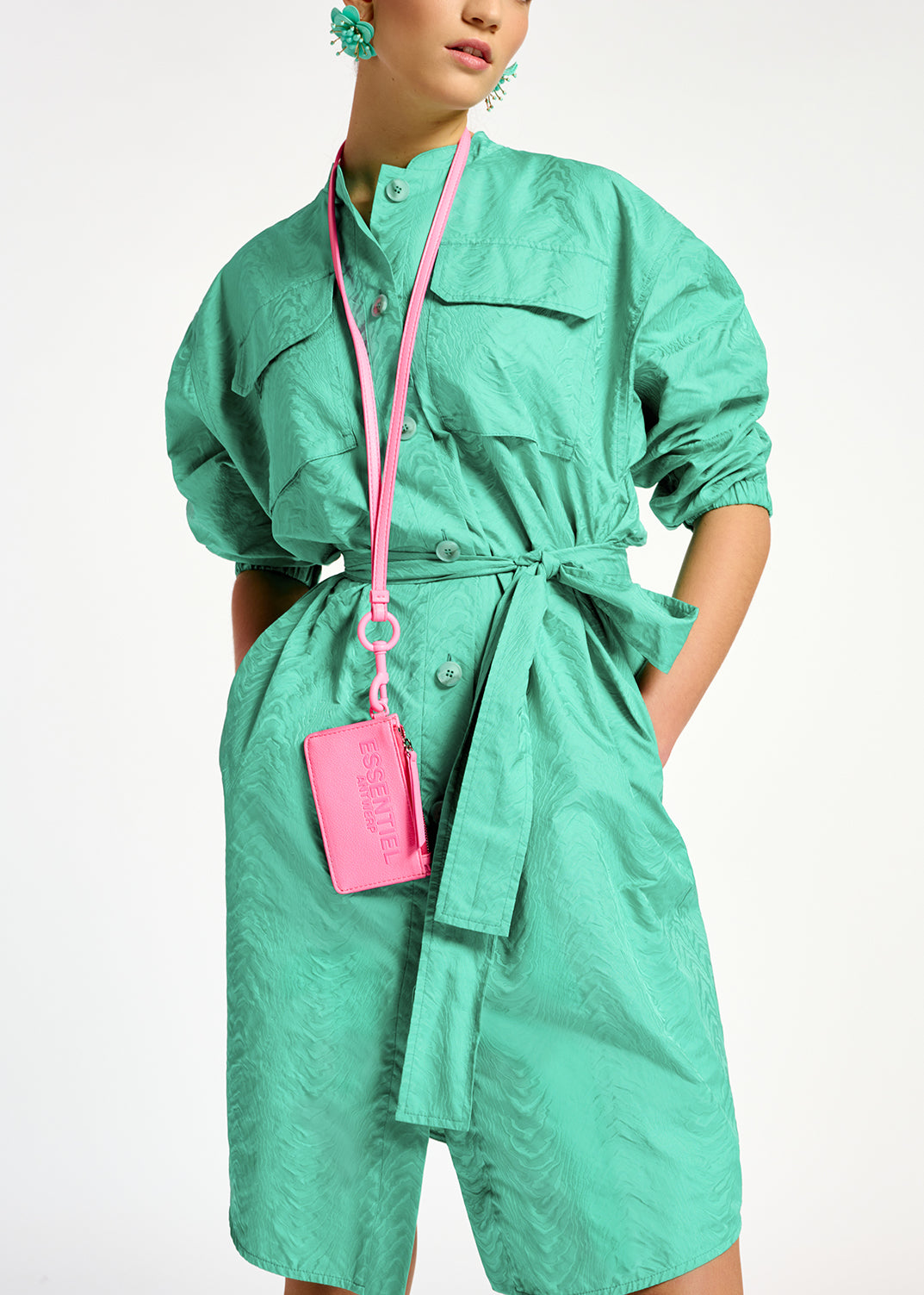 Turquoise jacquard shirt dress RE—SSENTIEL | Essentiel second hand