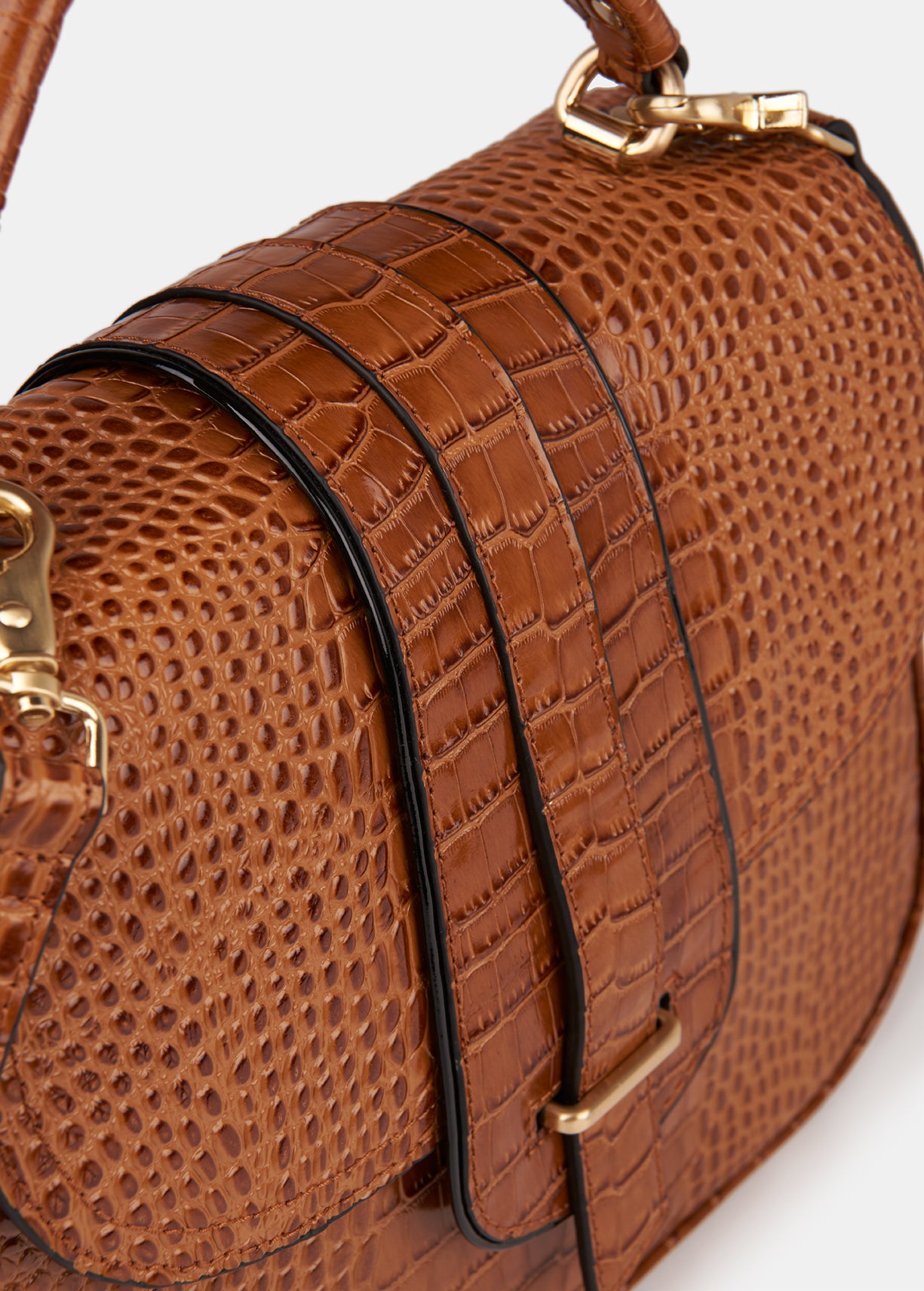 Camel-coloured leather tote bag with crocodile effect RE—SSENTIEL | Essentiel second hand
