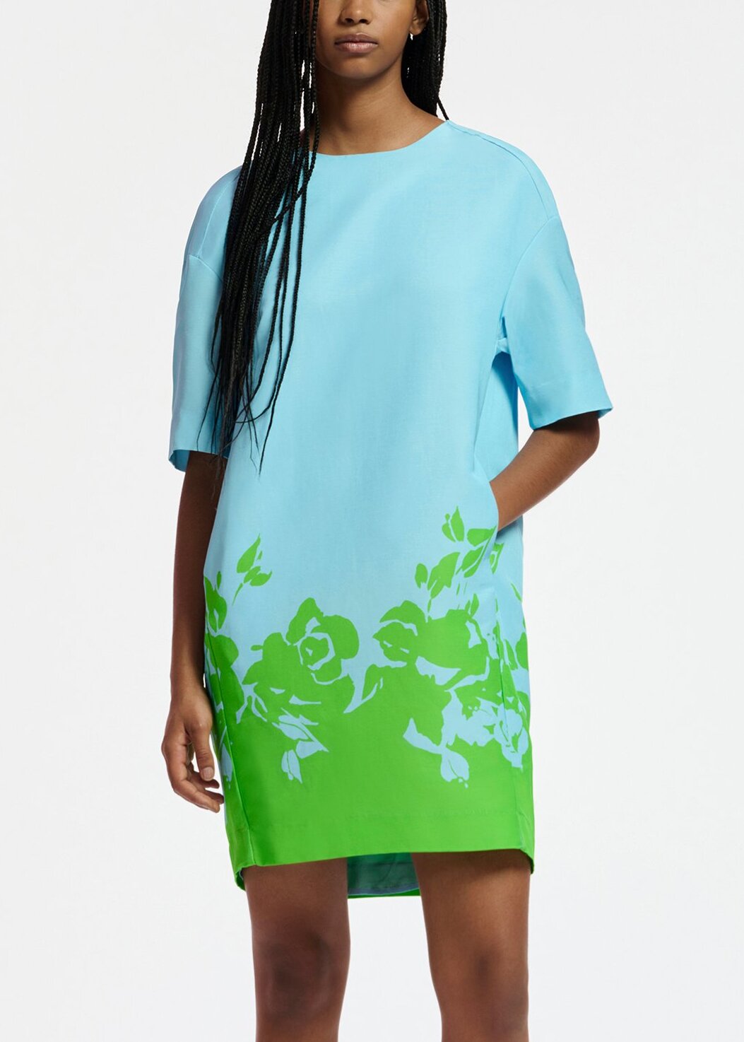 Blue and green floral print mini dress RE—SSENTIEL | Essentiel second hand