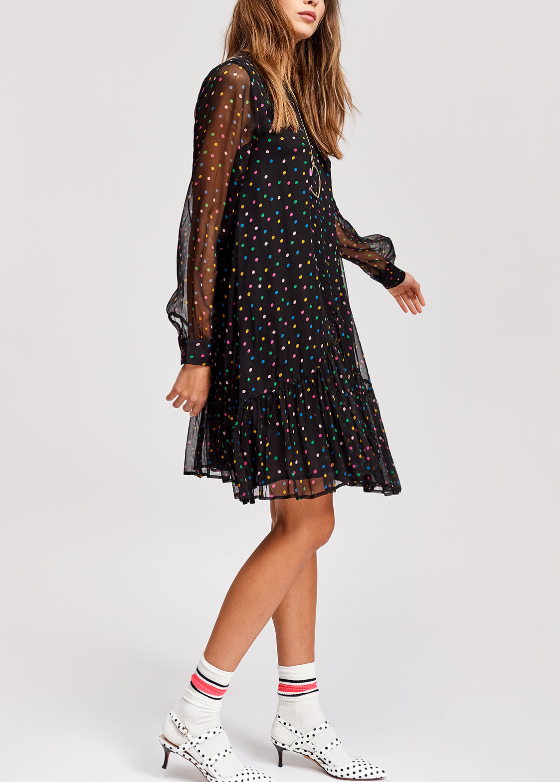 Black polka dot dress with flared hem RE—SSENTIEL | Essentiel second hand