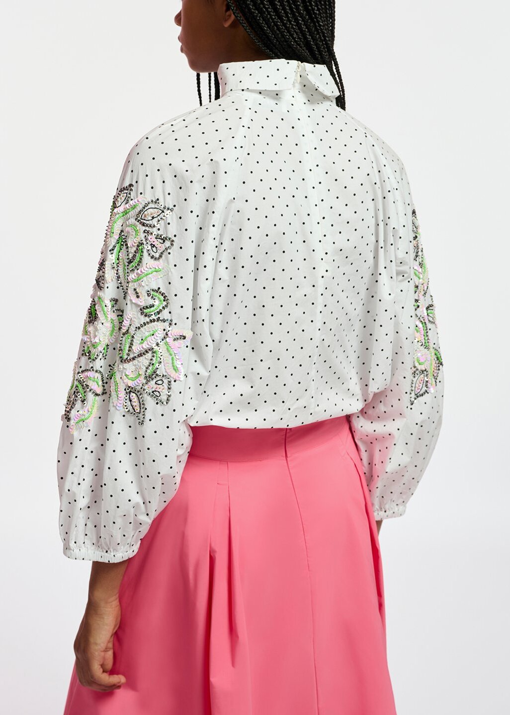 White polka-dotted top with stand-up collar RE—SSENTIEL | Essentiel second hand