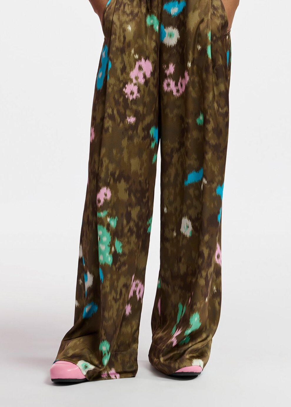 Khaki floral print wide-leg pants RE—SSENTIEL | Essentiel second hand