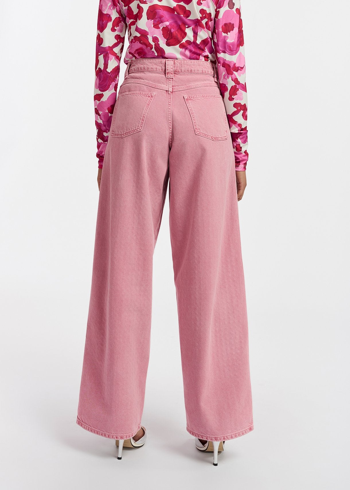 Pink rhinestone-embellished wide-leg jeans RE—SSENTIEL | Essentiel second hand