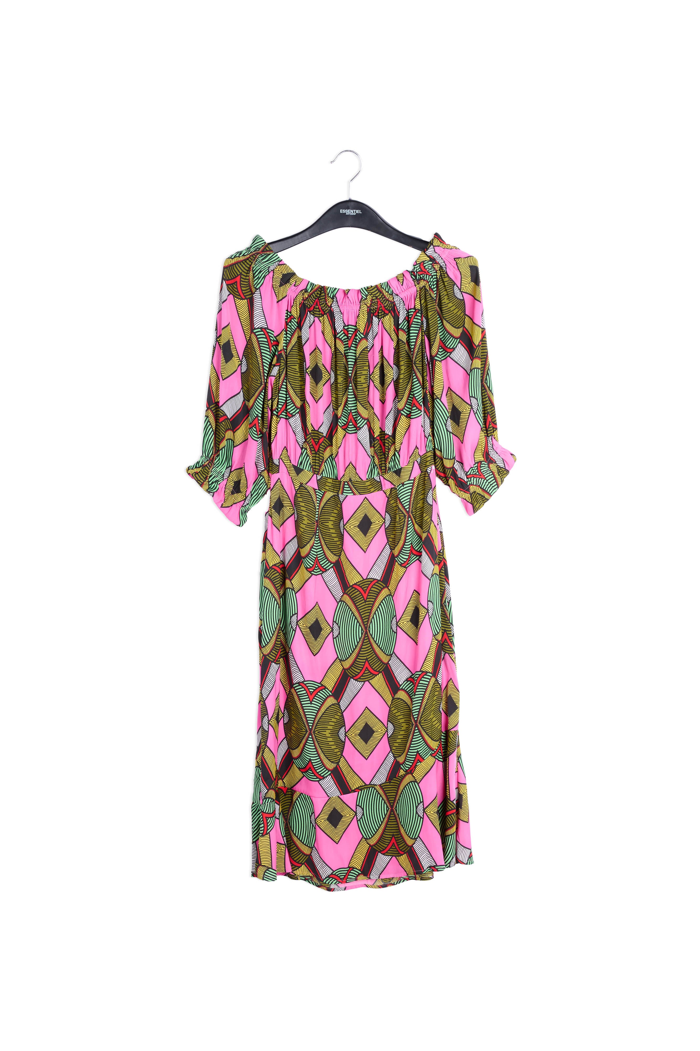Multicolored graphic-print off-the-shoulder dress RE—SSENTIEL | Essentiel second hand