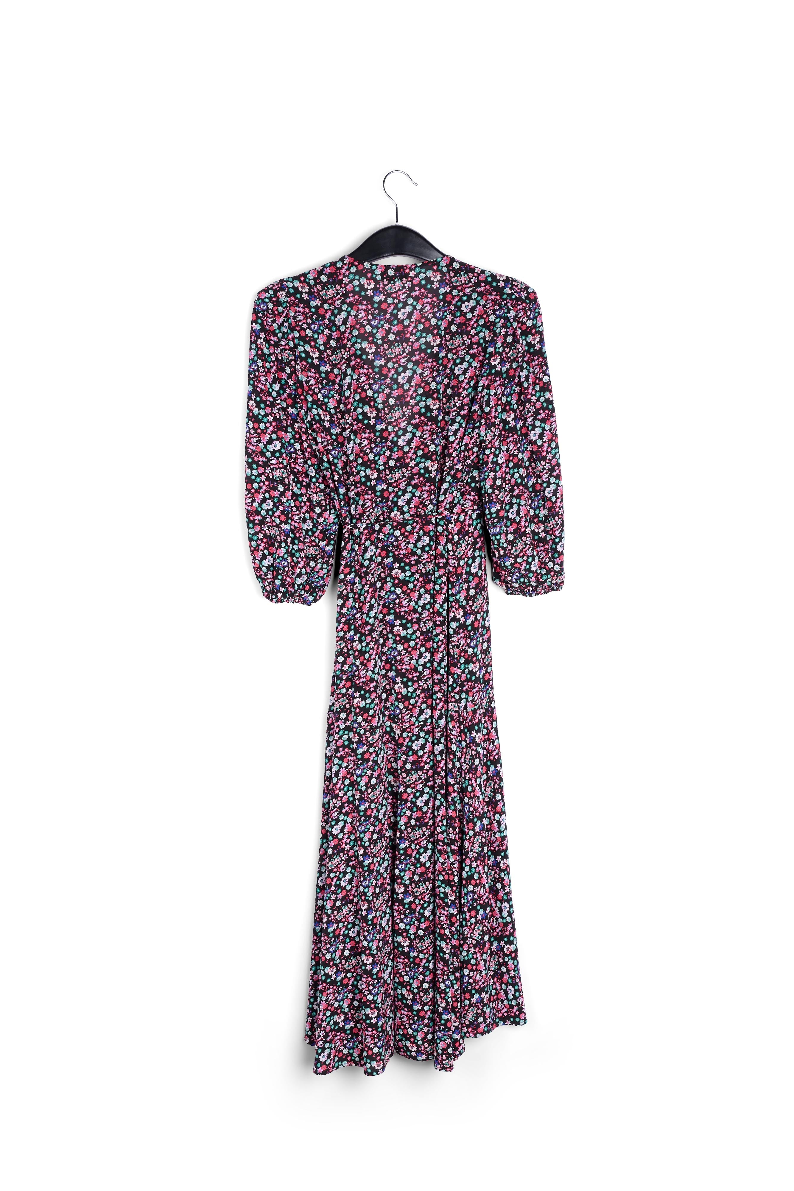 Zwarte maxiwikkeljurk met bloemenprint RE—SSENTIEL | Essentiel second hand