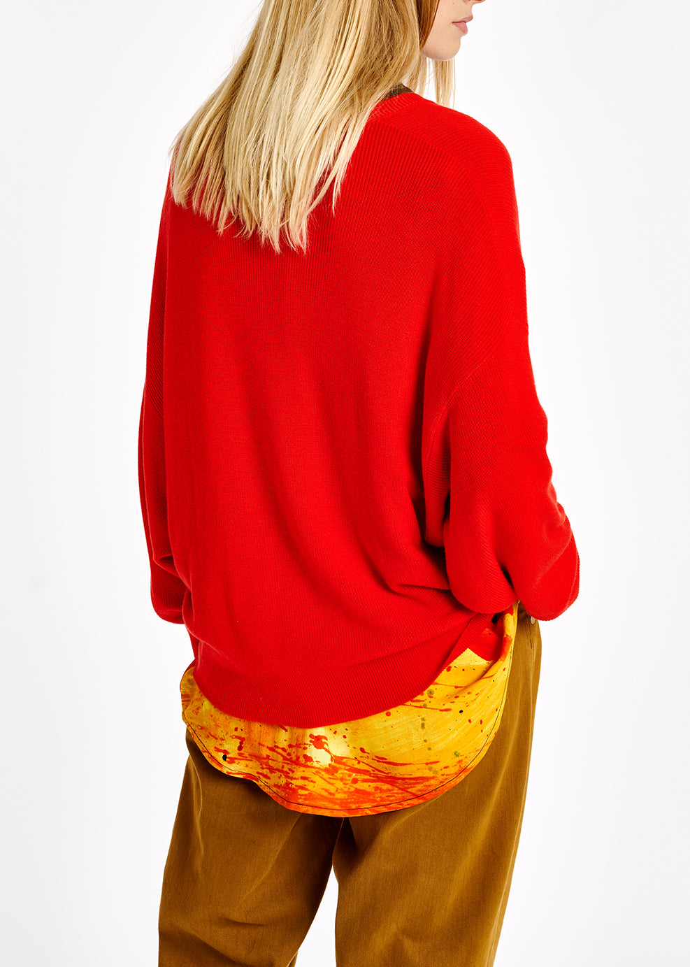 Pull en côtes rouge à encolure en v RE—SSENTIEL | Essentiel second hand