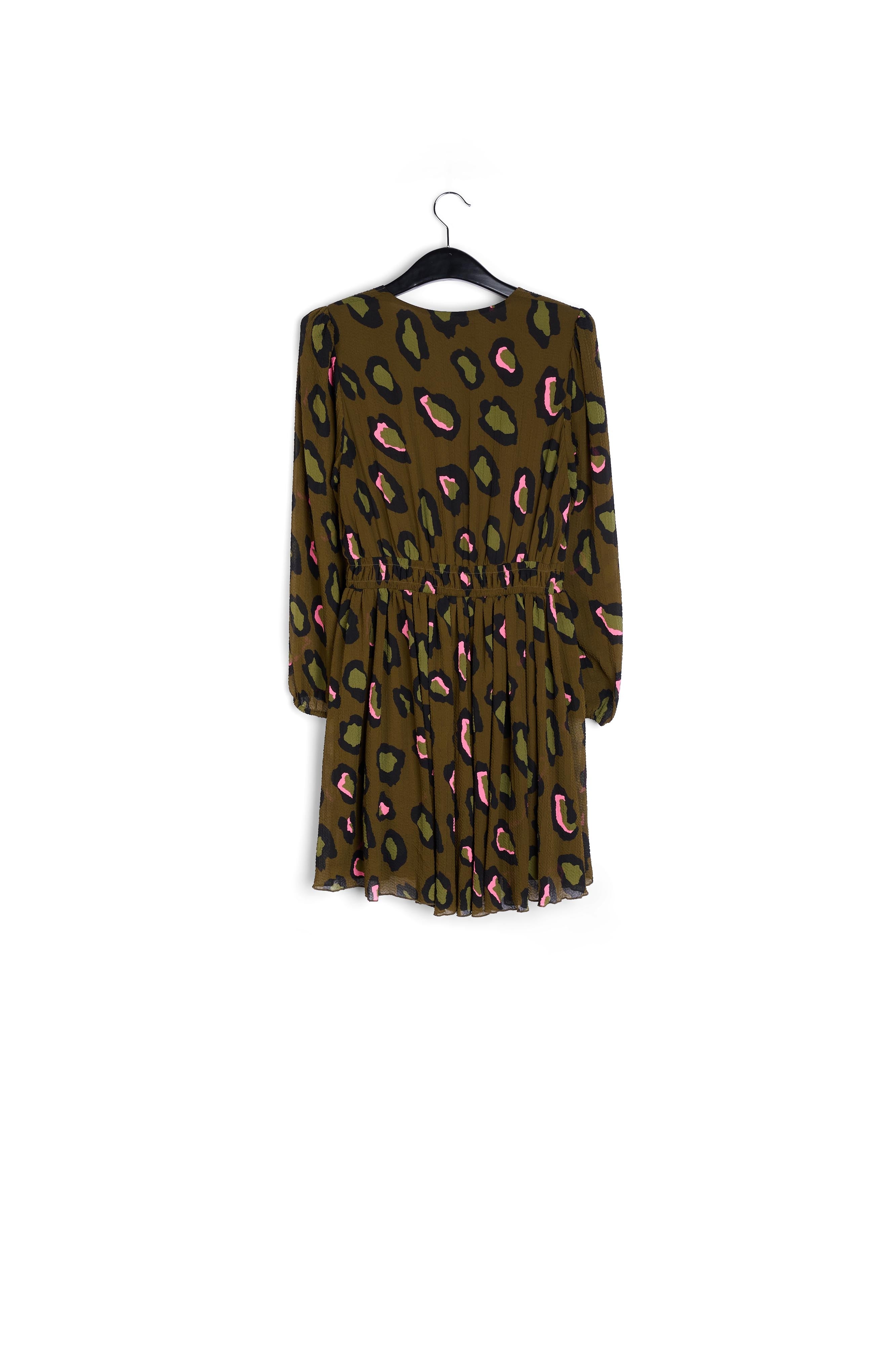 Kaki mini-jurk met luipaardprint RE—SSENTIEL | Essentiel second hand