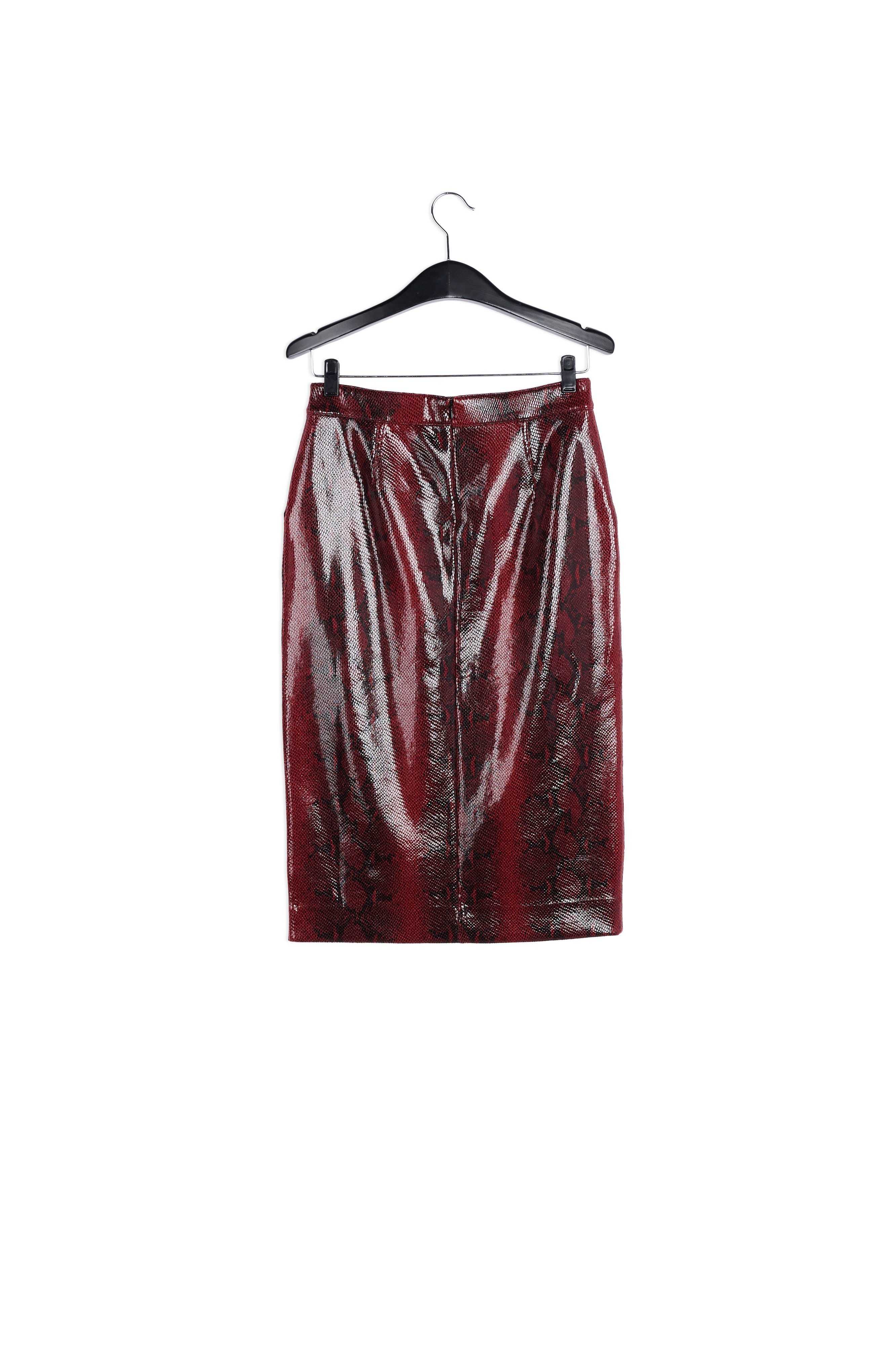 Red and black glossy snake-print midi skirt RE—SSENTIEL | Essentiel second hand