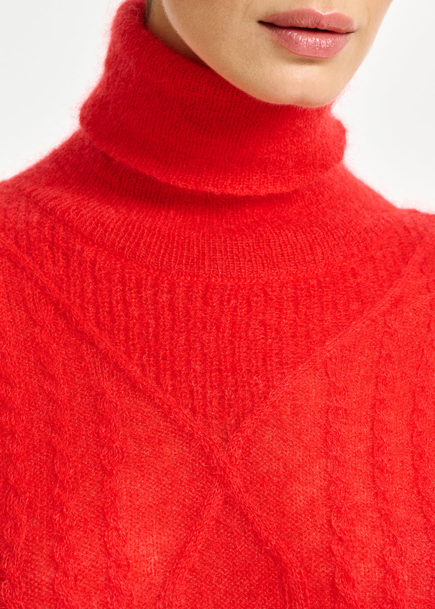 Red cable-knitted turtleneck sweater RE—SSENTIEL | Essentiel second hand