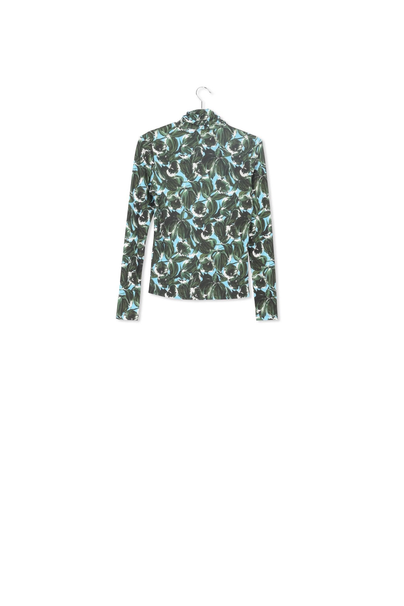 Blue and dark green leaf-print turtleneck top RE—SSENTIEL | Essentiel second hand