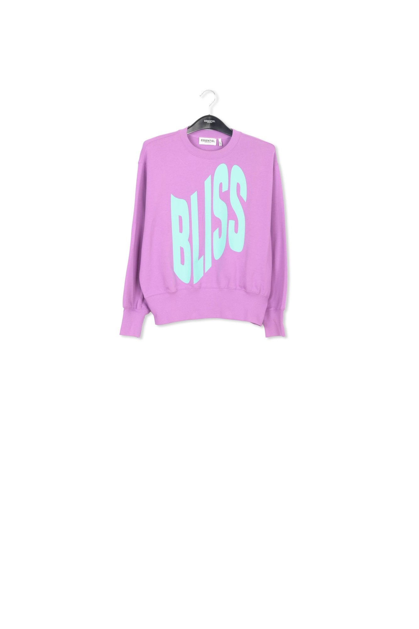 Sweatshirt pourpre en coton bio avec texte RE—SSENTIEL | Essentiel second hand