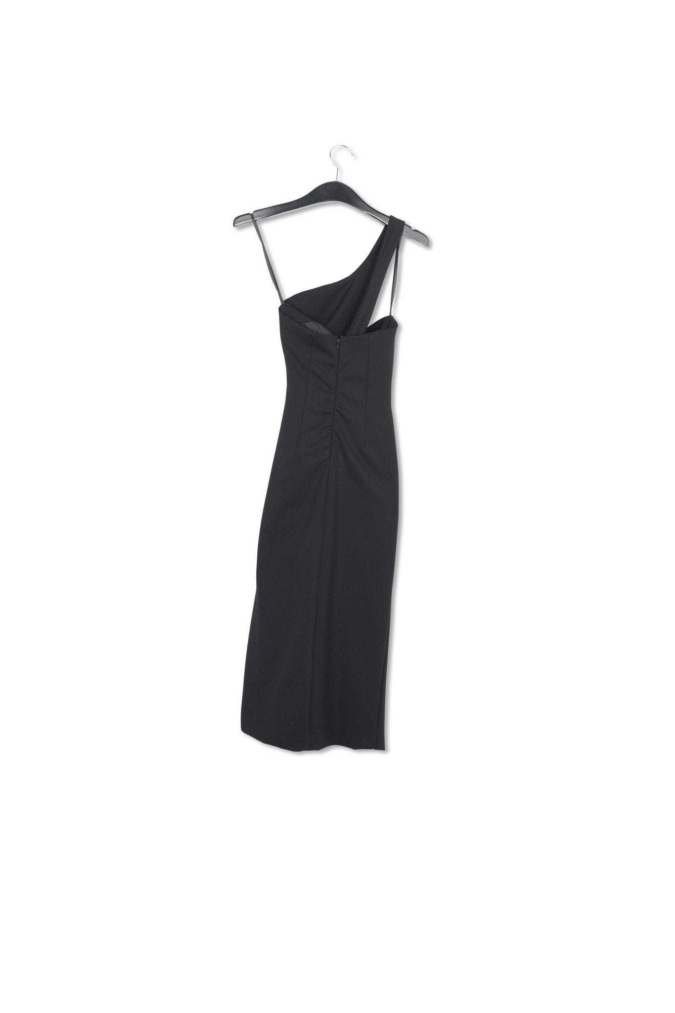 Black one-shoulder fitted midi-length dress RE—SSENTIEL | Essentiel second hand