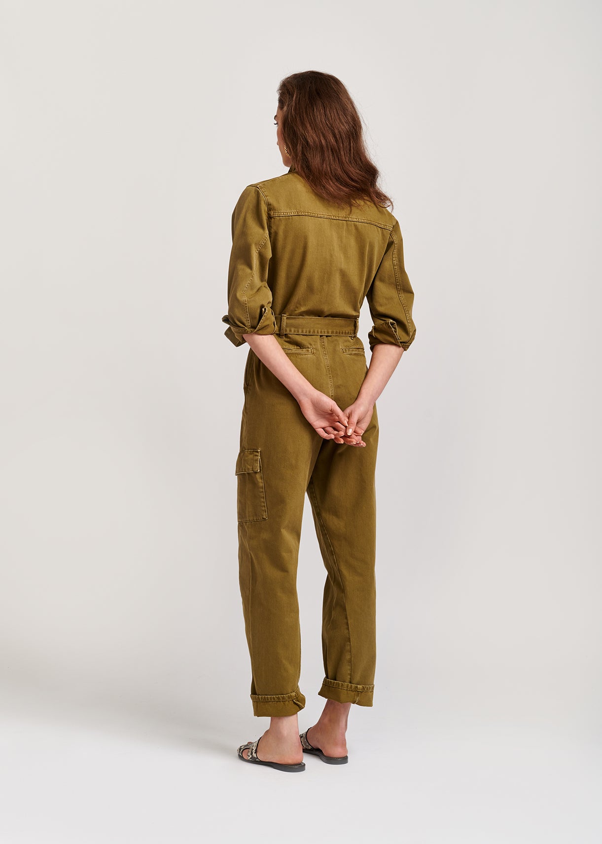 Army green denim jumpsuit RE—SSENTIEL | Essentiel second hand