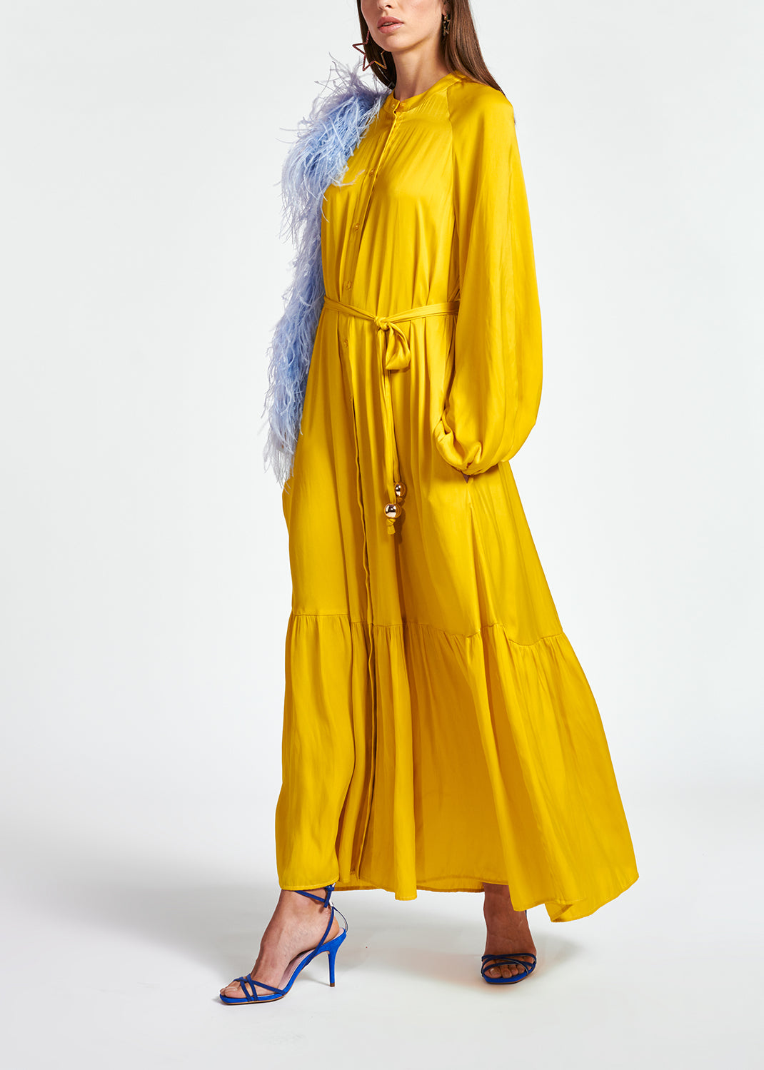 Yellow long-sleeved maxi dress RE—SSENTIEL | Essentiel second hand