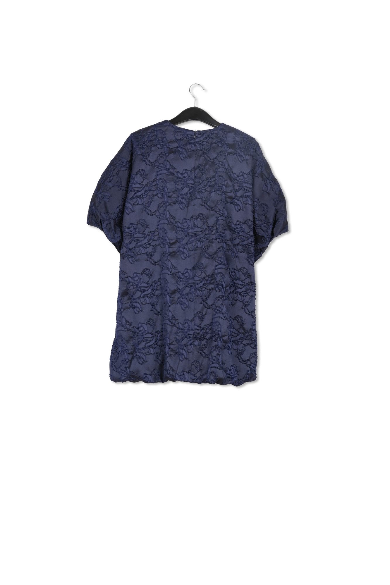 Navy blue jacquard-woven puffy mini dress RE—SSENTIEL | Essentiel second hand
