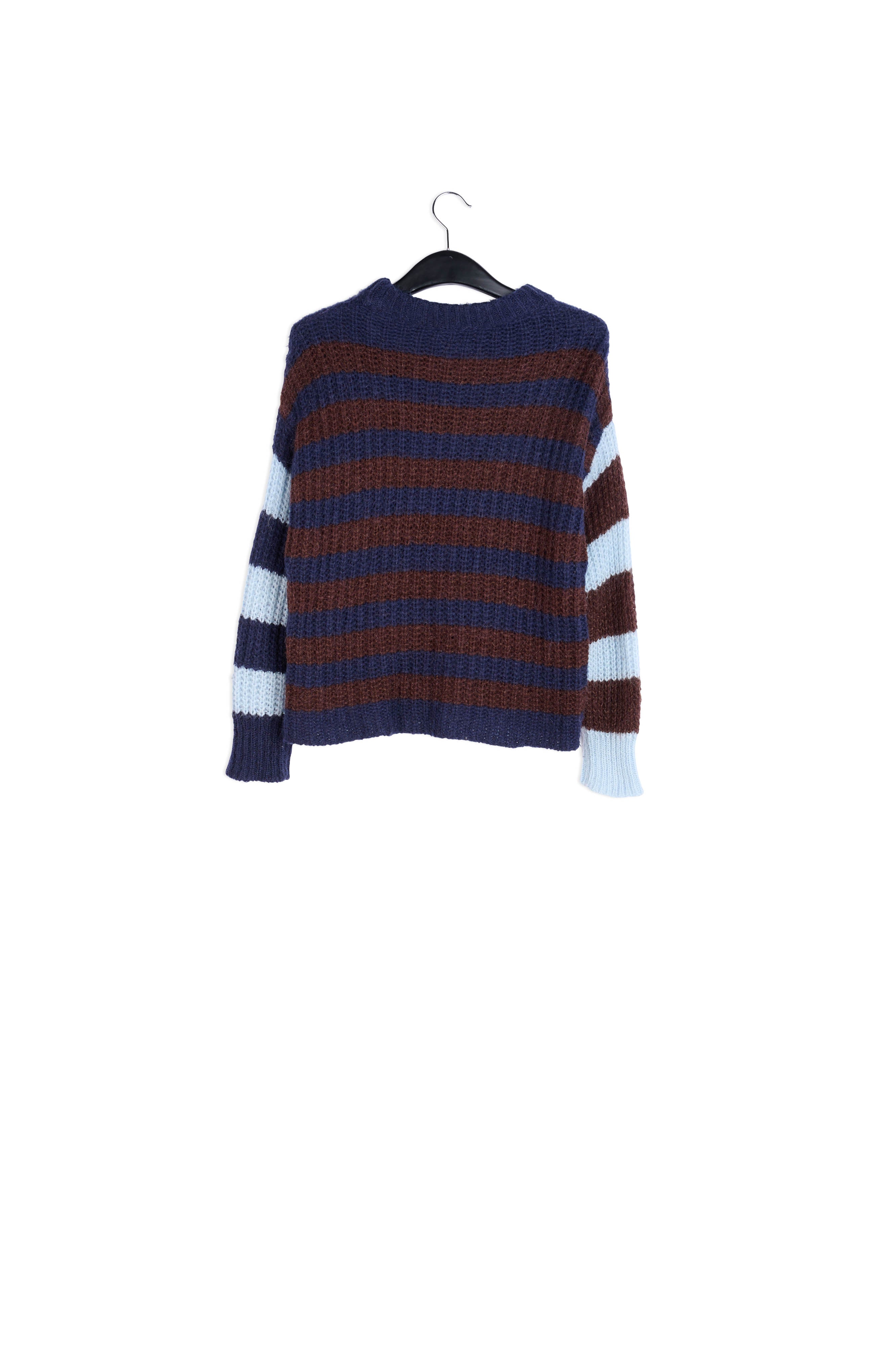 Dark blue, brown and light blue striped ribbed-knit sweater RE—SSENTIEL | Essentiel second hand