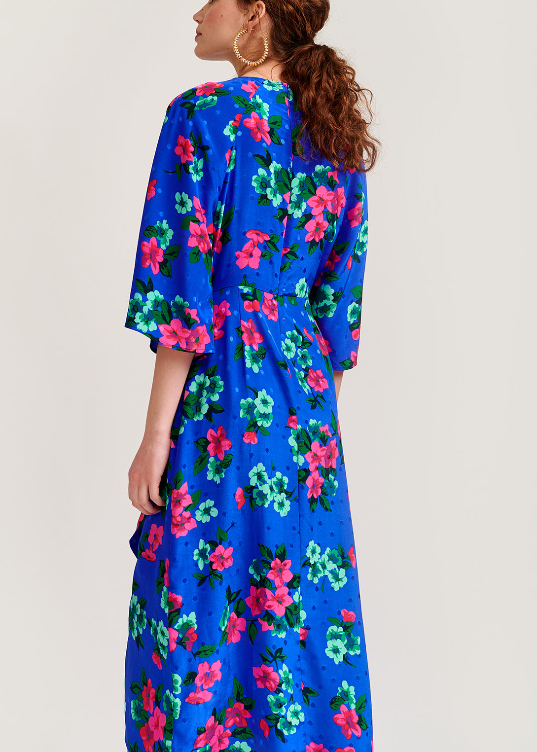 Blue floral and polka dot silk midi dress RE—SSENTIEL | Essentiel second hand