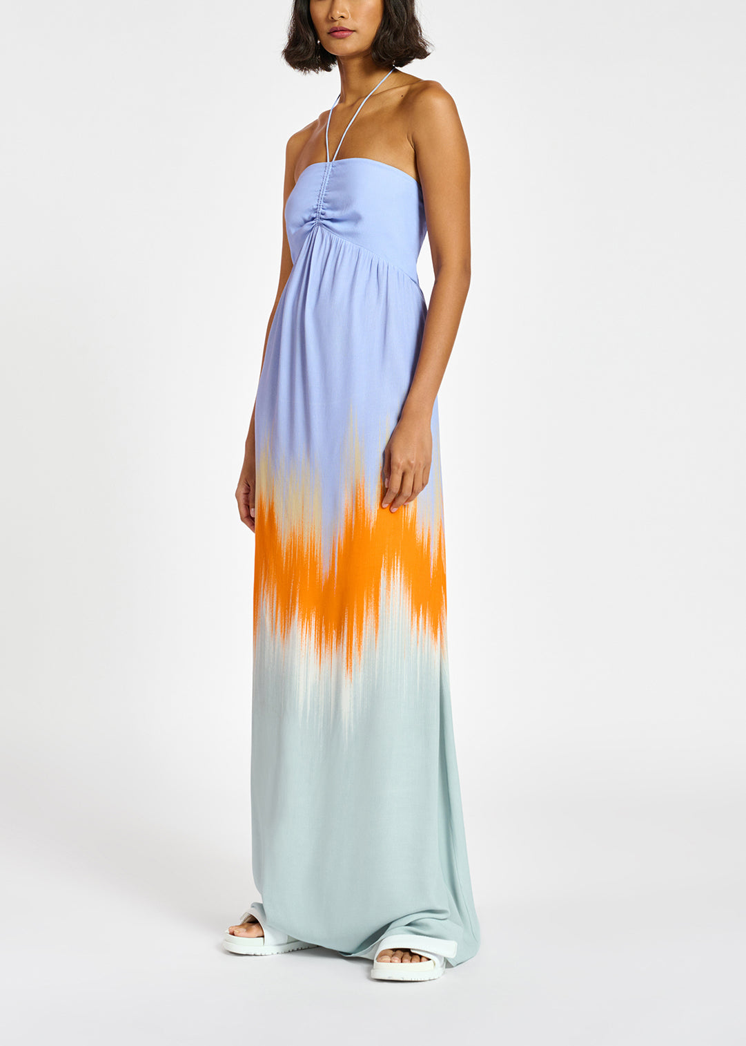 Robe maxi bleu clair et orange RE—SSENTIEL | Essentiel second hand