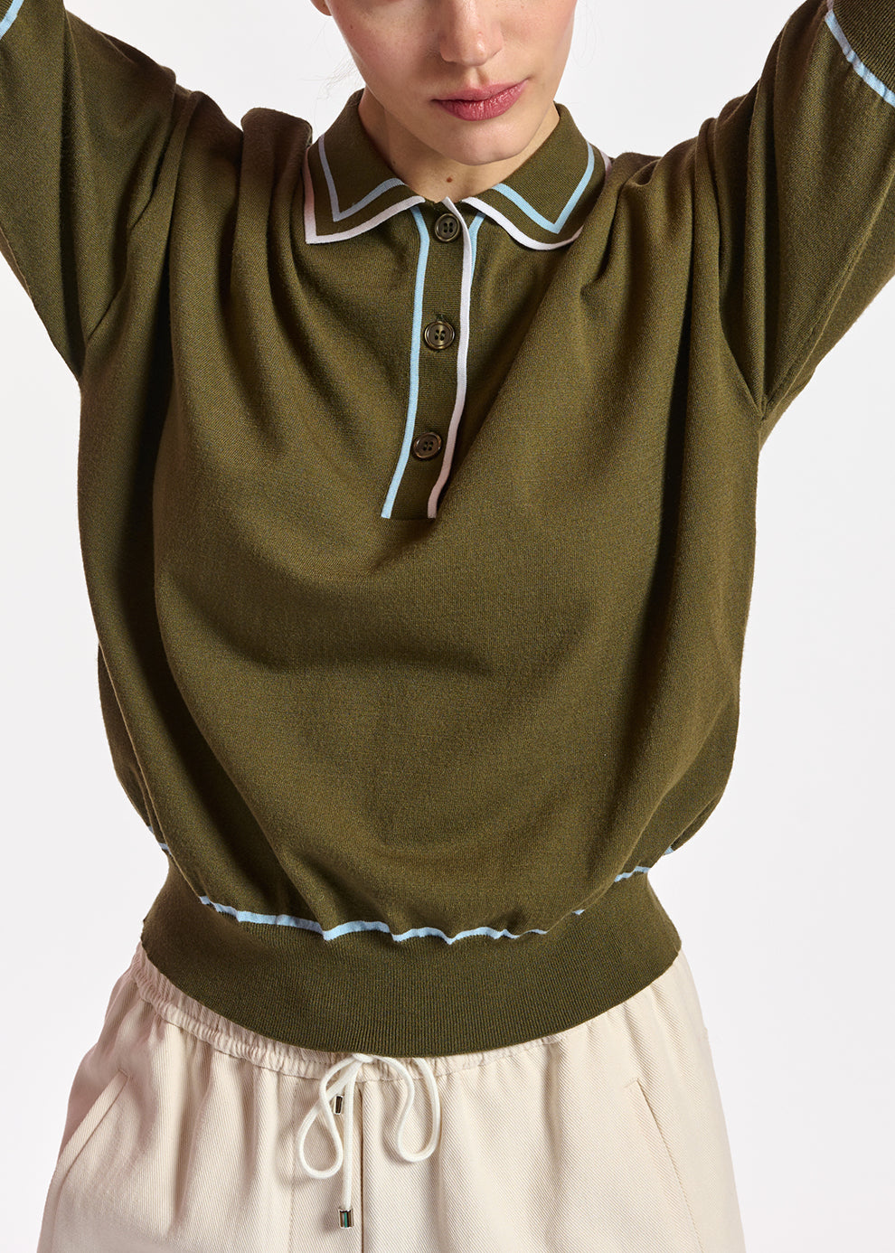 Khaki knitted polo top RE—SSENTIEL | Essentiel second hand