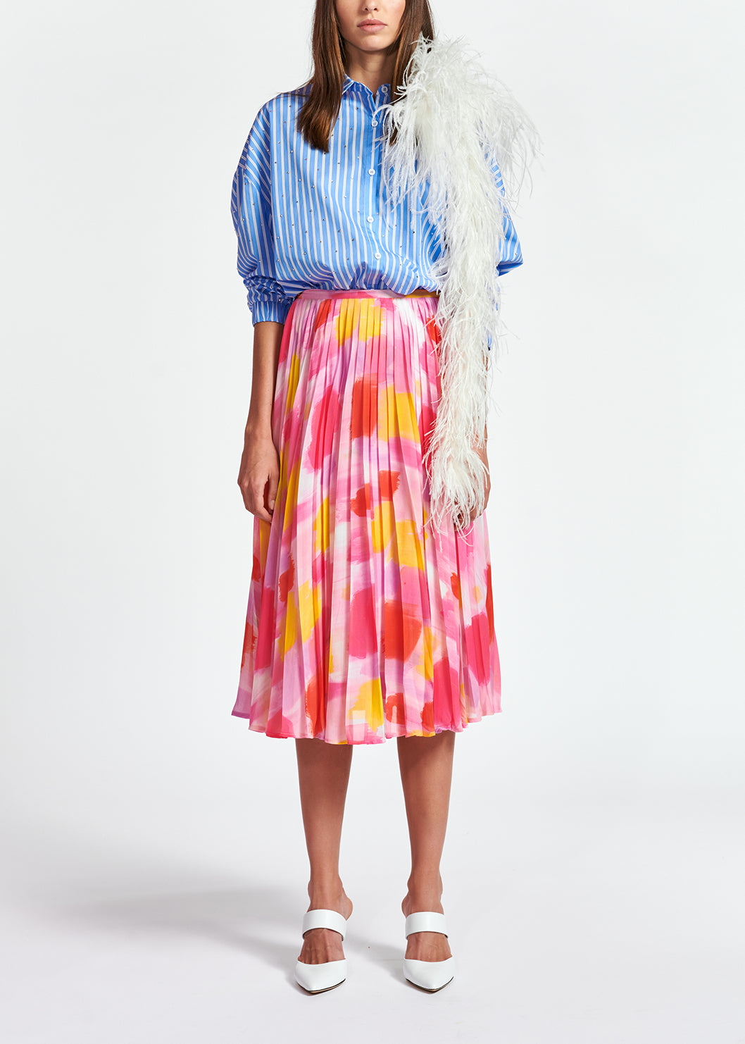 Light blue striped cotton-poplin shirt with rhinestones RE—SSENTIEL | Essentiel second hand