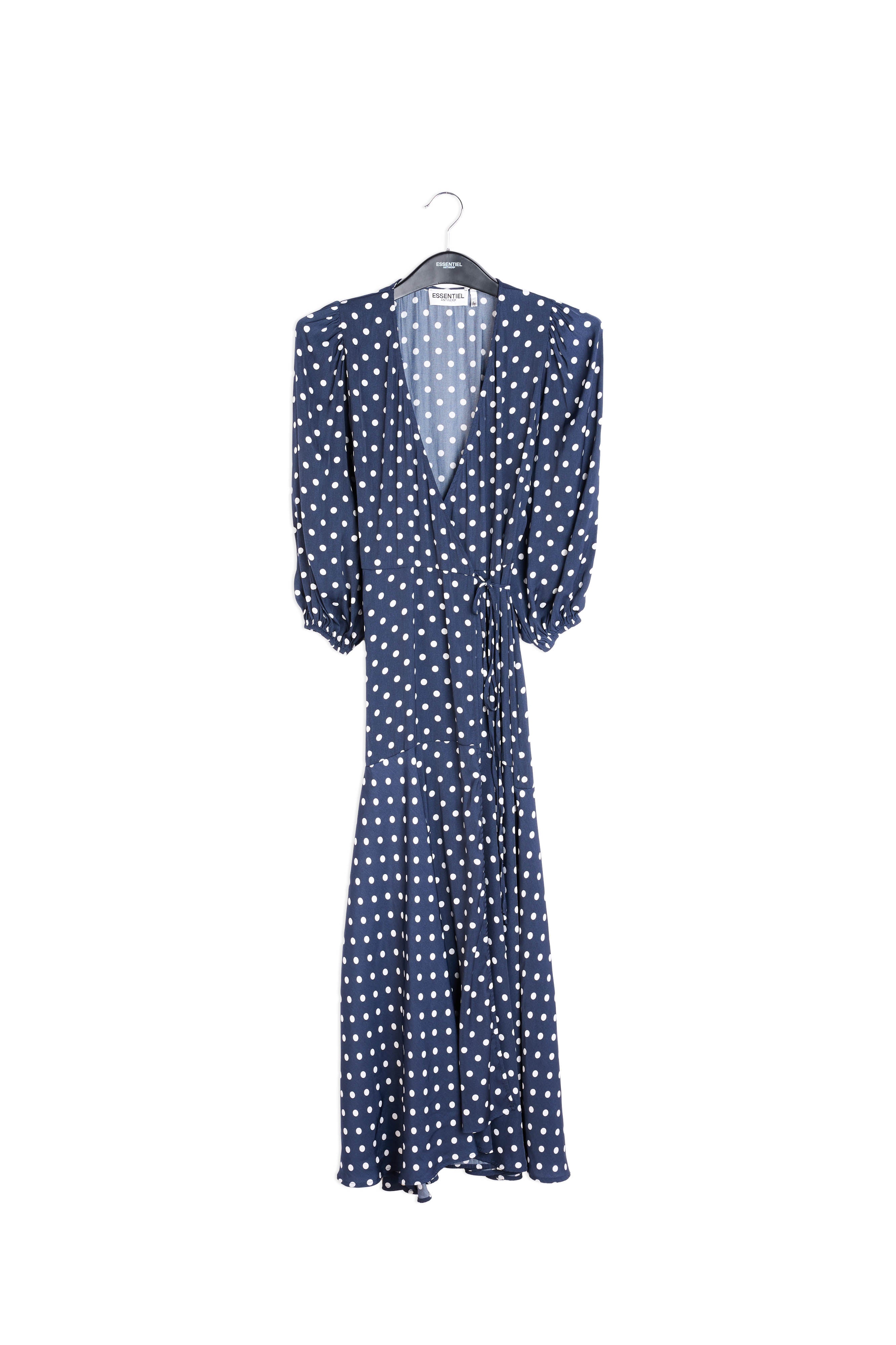 Dark blue polka dot wrap maxi dress RE—SSENTIEL | Essentiel second hand