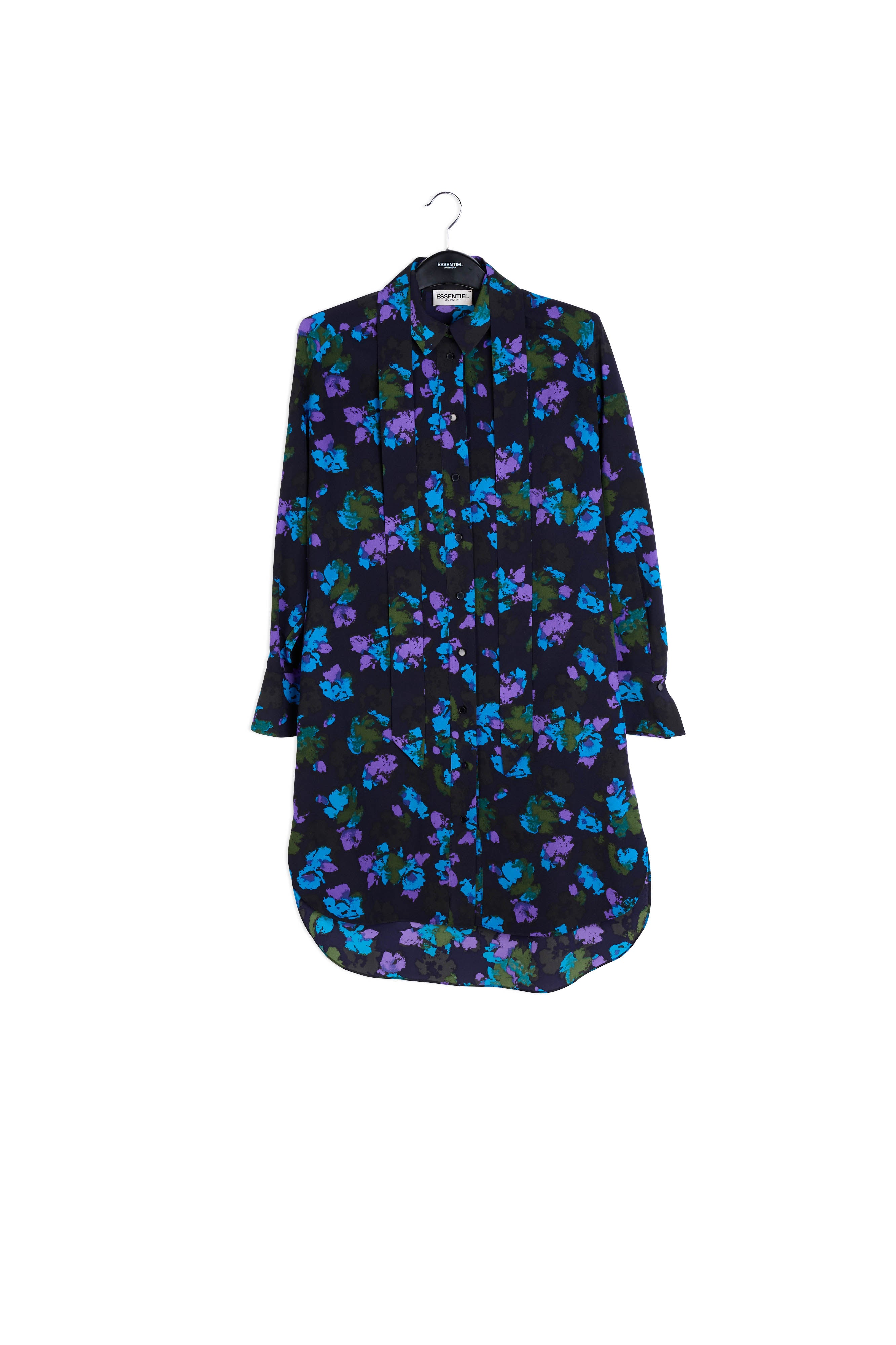 Black and red floral print midi shirt dress RE—SSENTIEL | Essentiel second hand