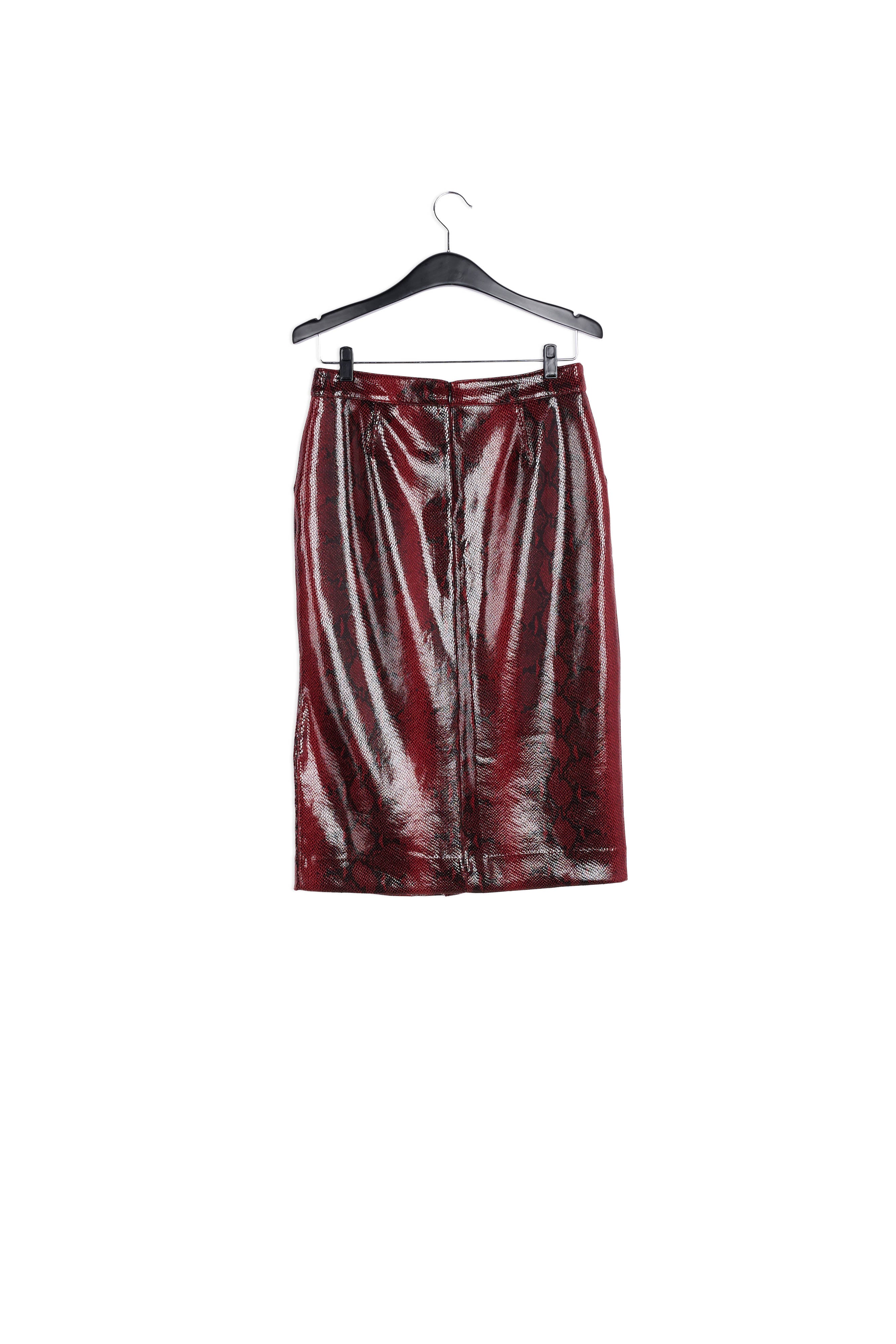 Red and black glossy snake-print midi skirt RE—SSENTIEL | Essentiel second hand