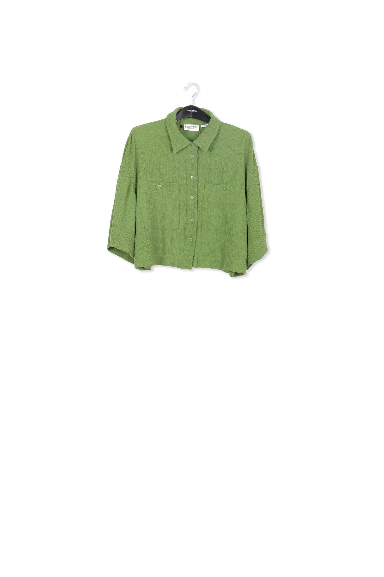Dark green seersucker cropped shirt RE—SSENTIEL | Essentiel second hand