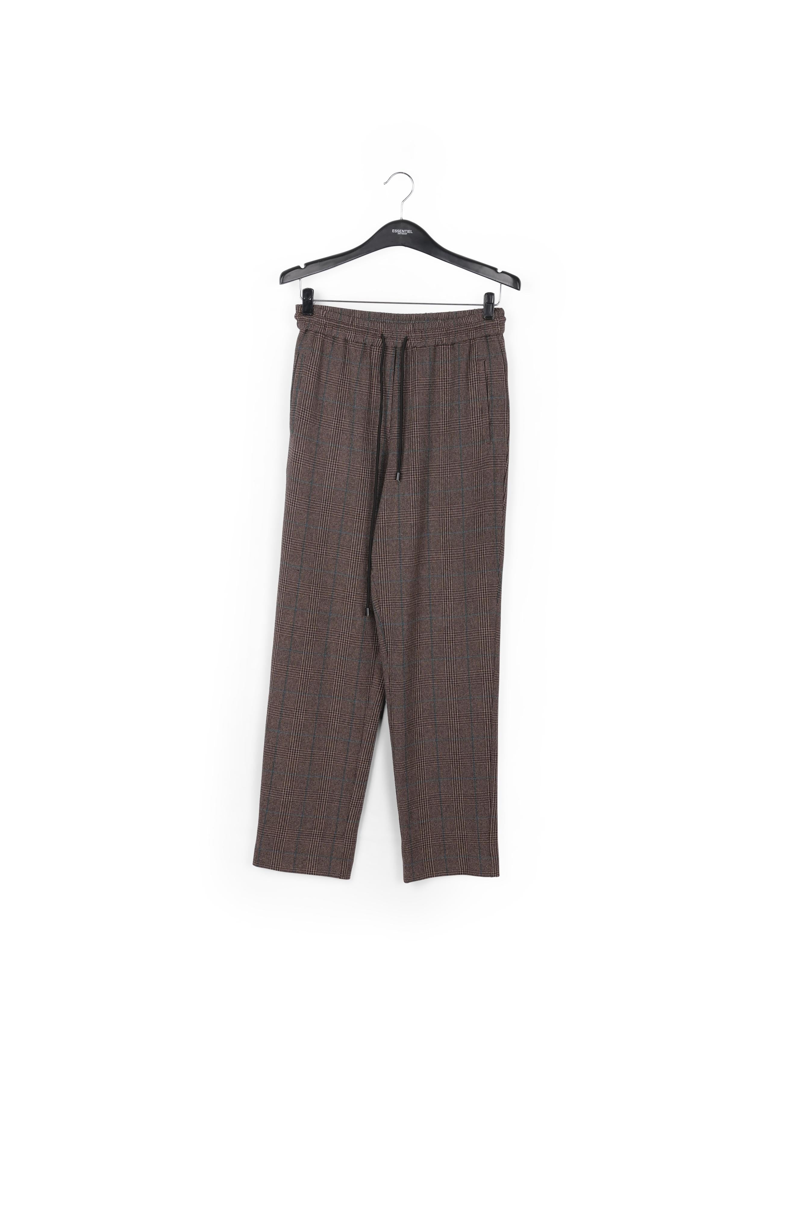 Bruine broek met zwart en blauw ruitjesmotief RE—SSENTIEL | Essentiel second hand