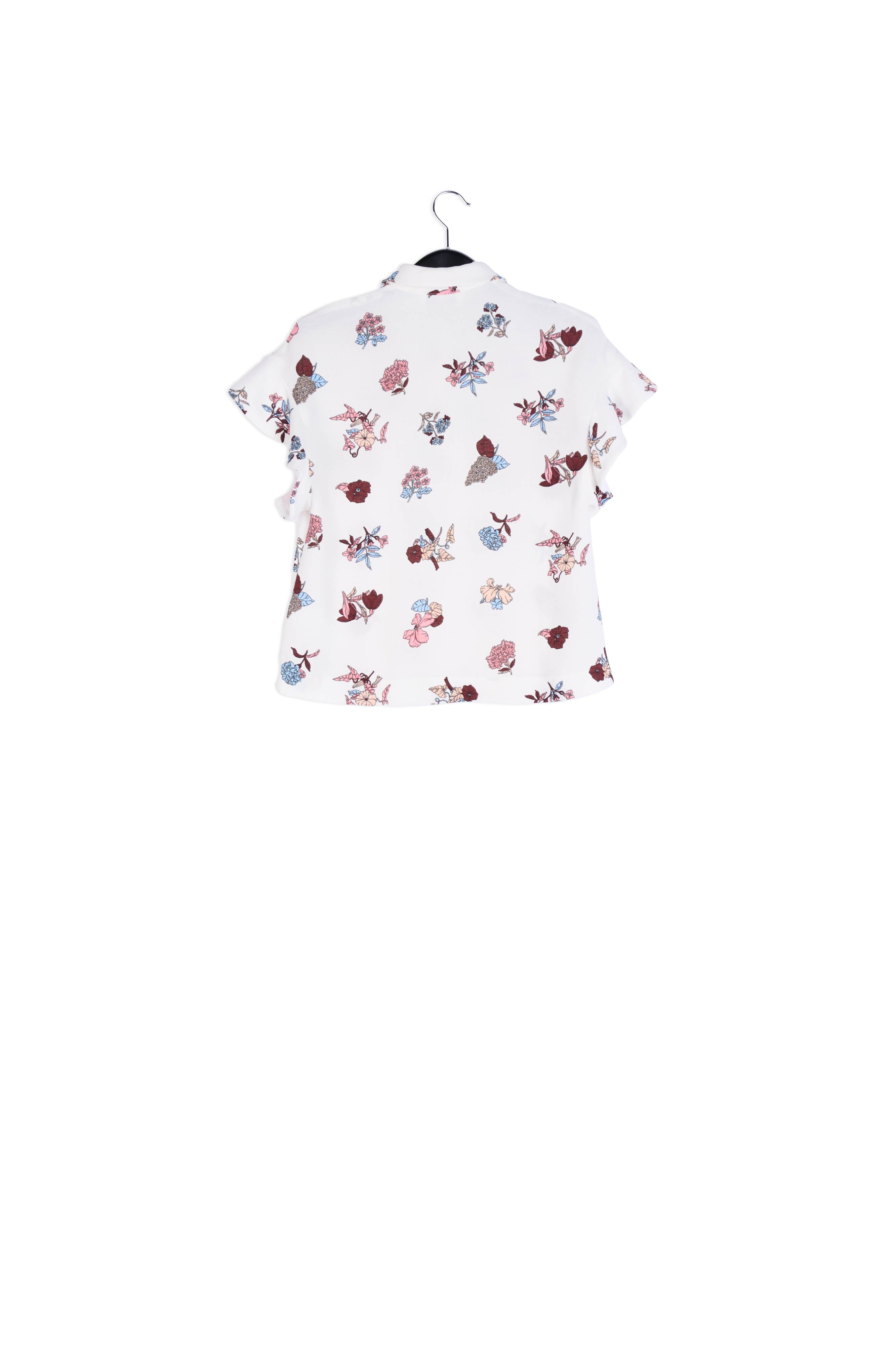 Blue floral short sleeve top with ruffles RE—SSENTIEL | Essentiel second hand