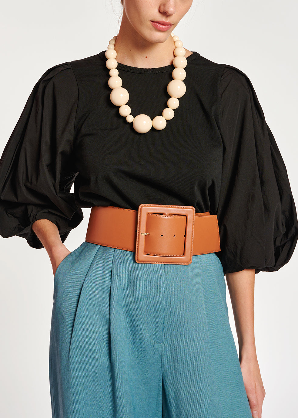 Black jersey T-shirt with cotton-poplin sleeves RE—SSENTIEL | Essentiel second hand