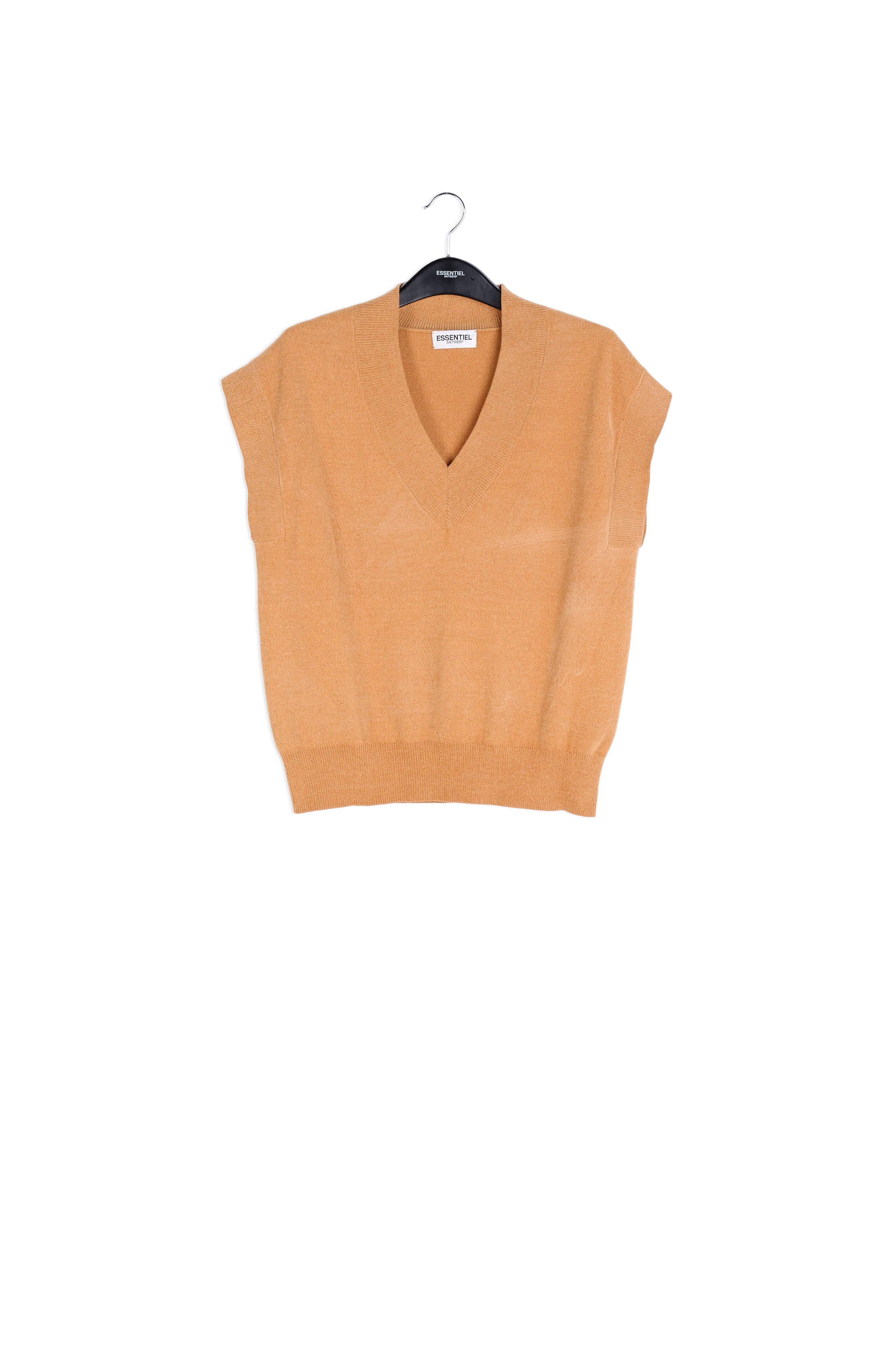 Camel sleeveless knitted vest RE—SSENTIEL | Essentiel second hand