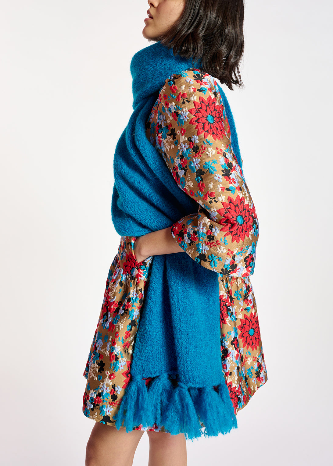 Camel floral jacquard mini dress RE—SSENTIEL | Essentiel second hand