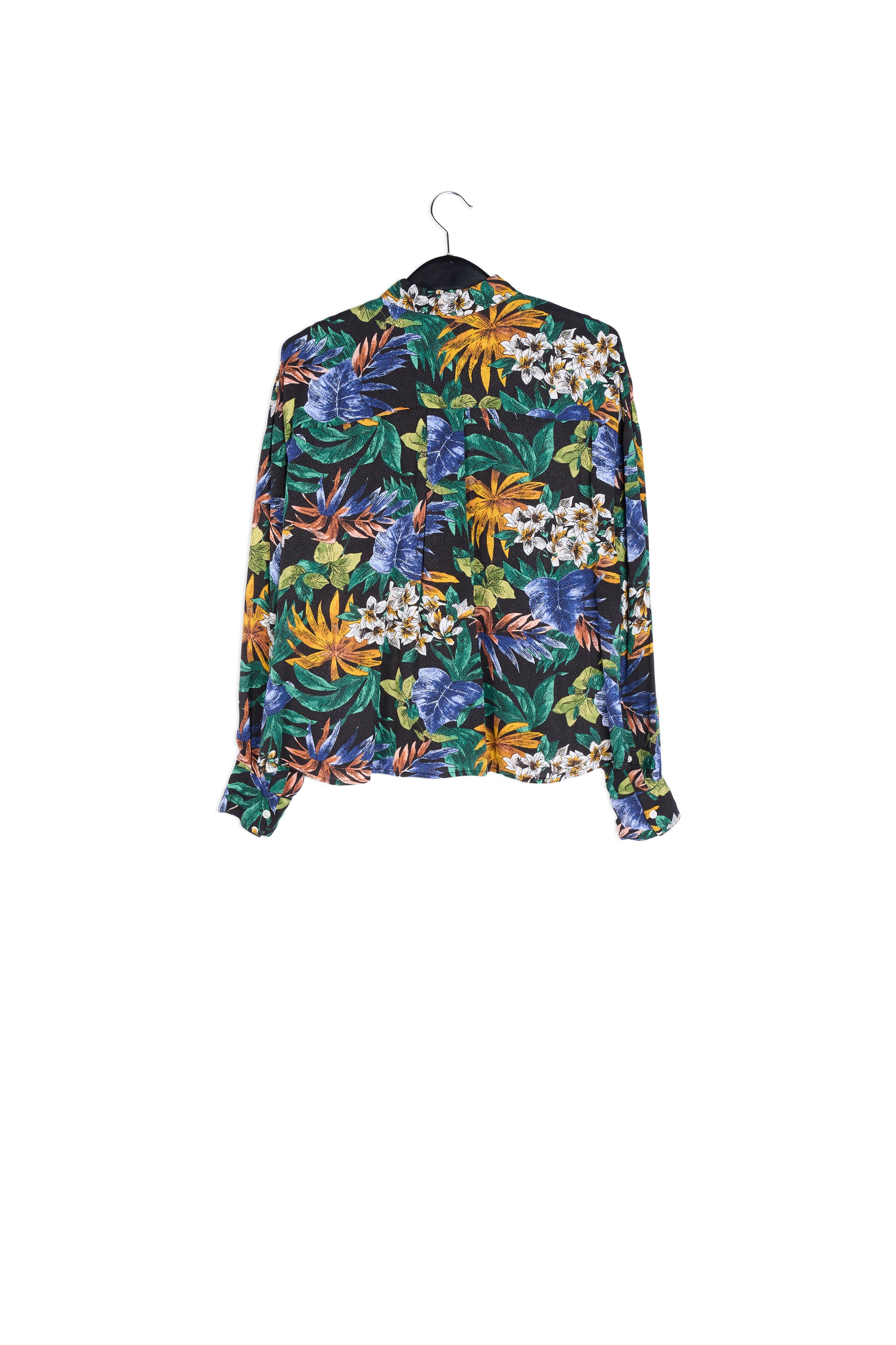 Black oversized shirt with colorful floral print RE—SSENTIEL | Essentiel second hand