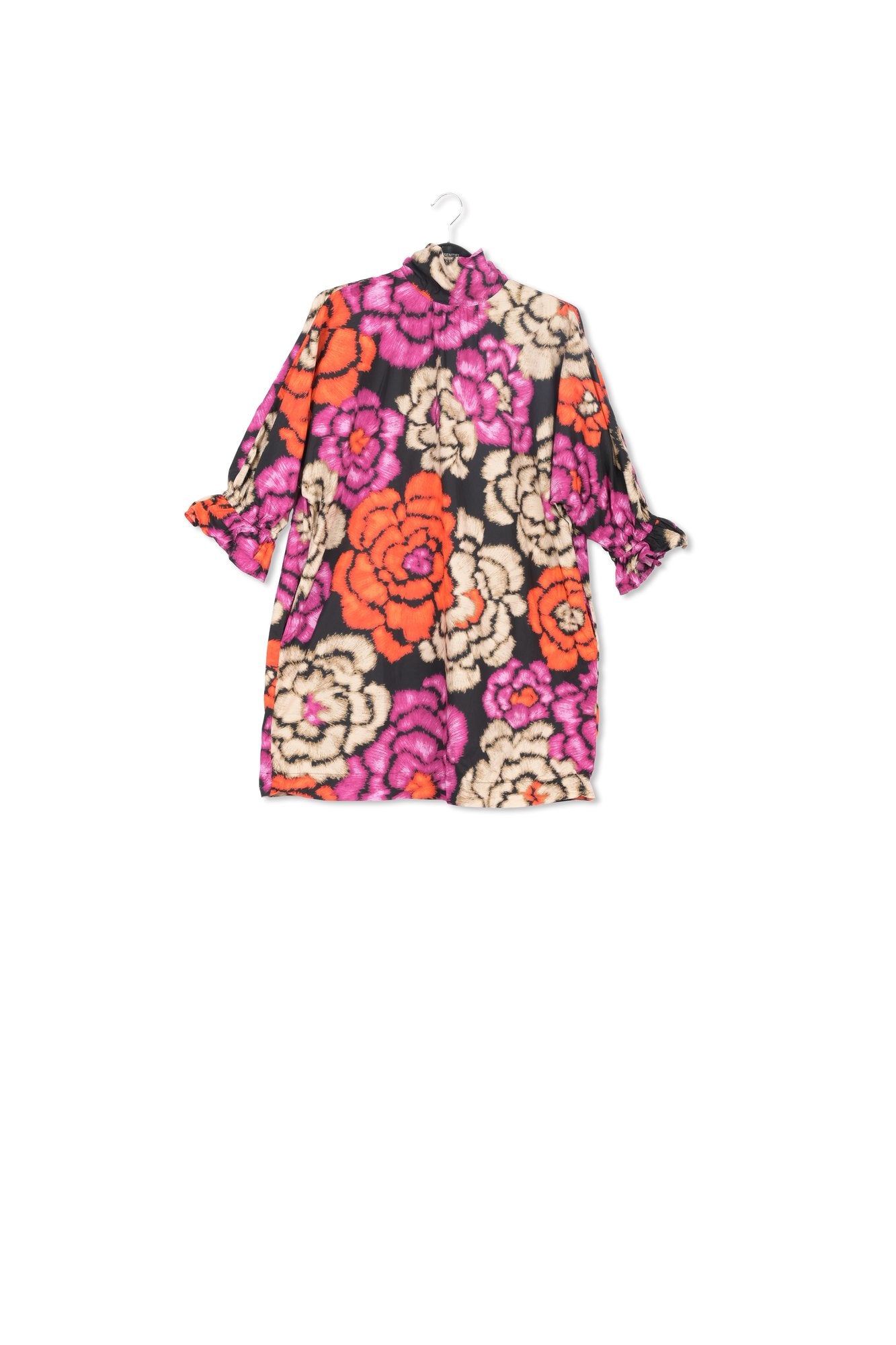 Mini-robe noire, orange et écru à  col montant RE—SSENTIEL | Essentiel second hand