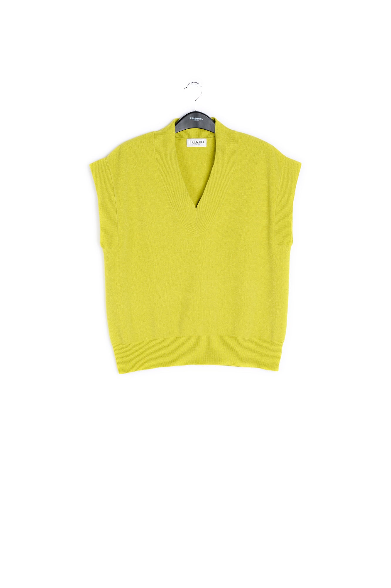 Lime green V-neck short-sleeved sweater RE—SSENTIEL | Essentiel second hand