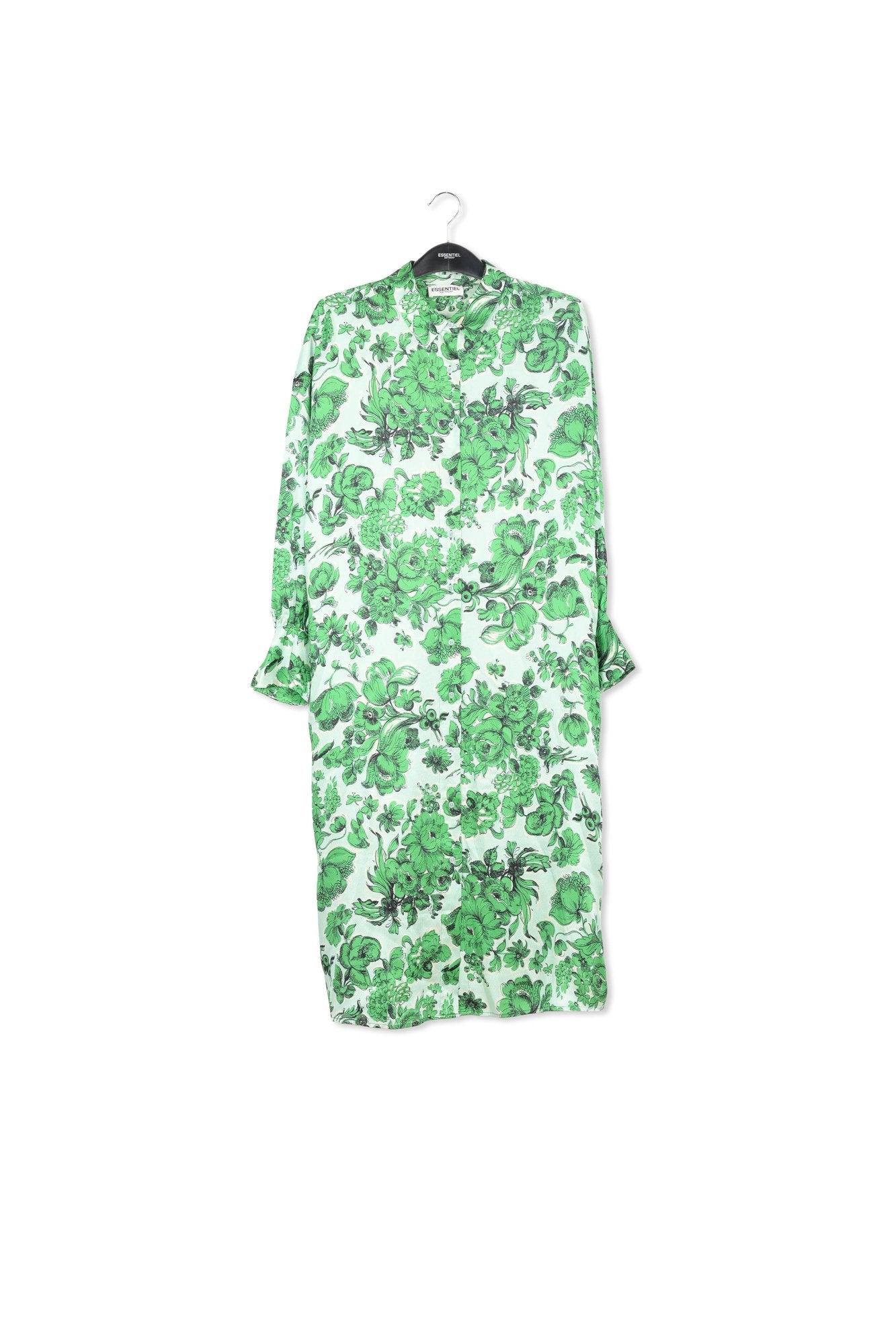 Robe chemise en soie bleue et verte fleurie RE—SSENTIEL | Essentiel second hand