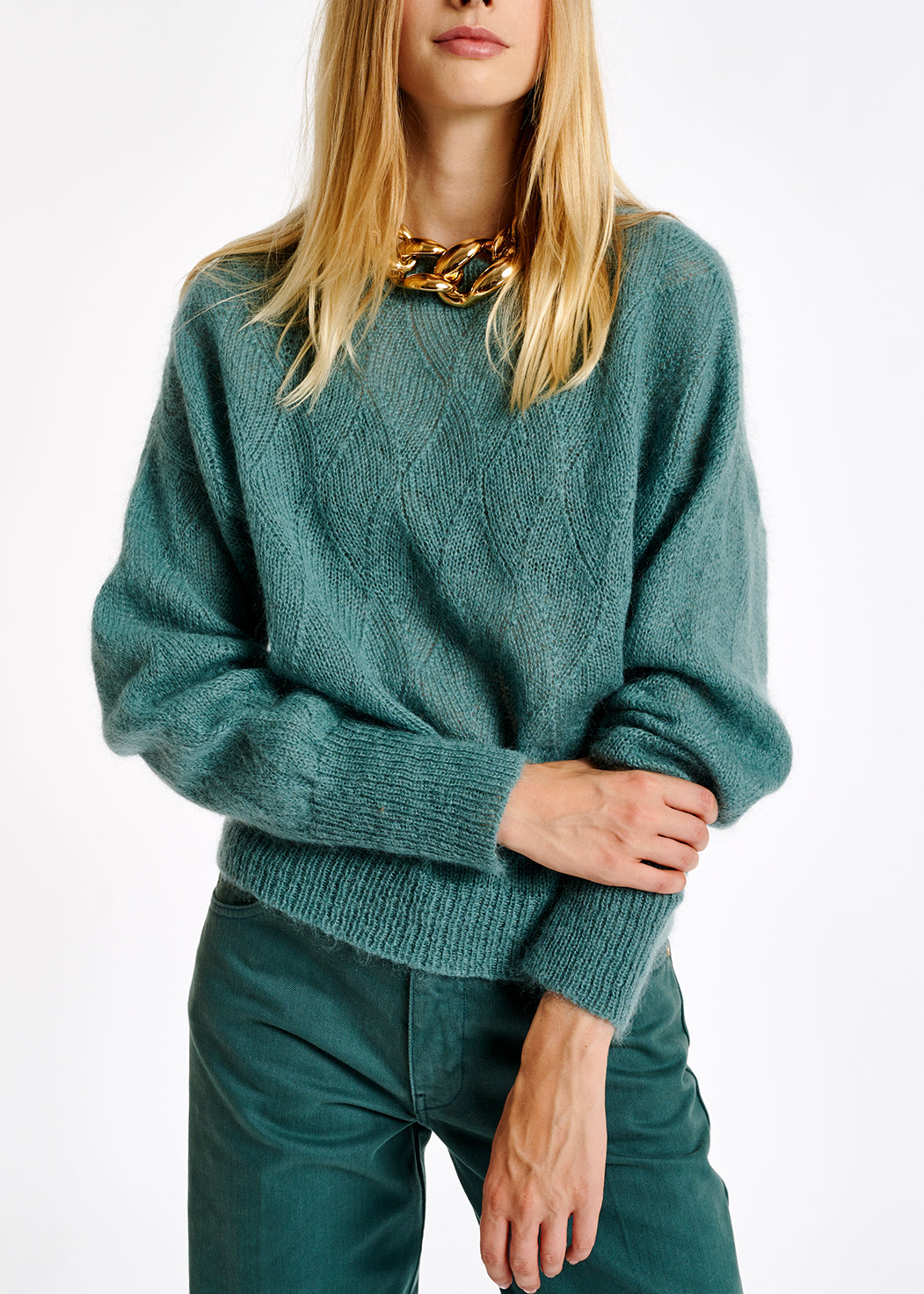 Blue ajour-knitted mohair sweater RE—SSENTIEL | Essentiel second hand