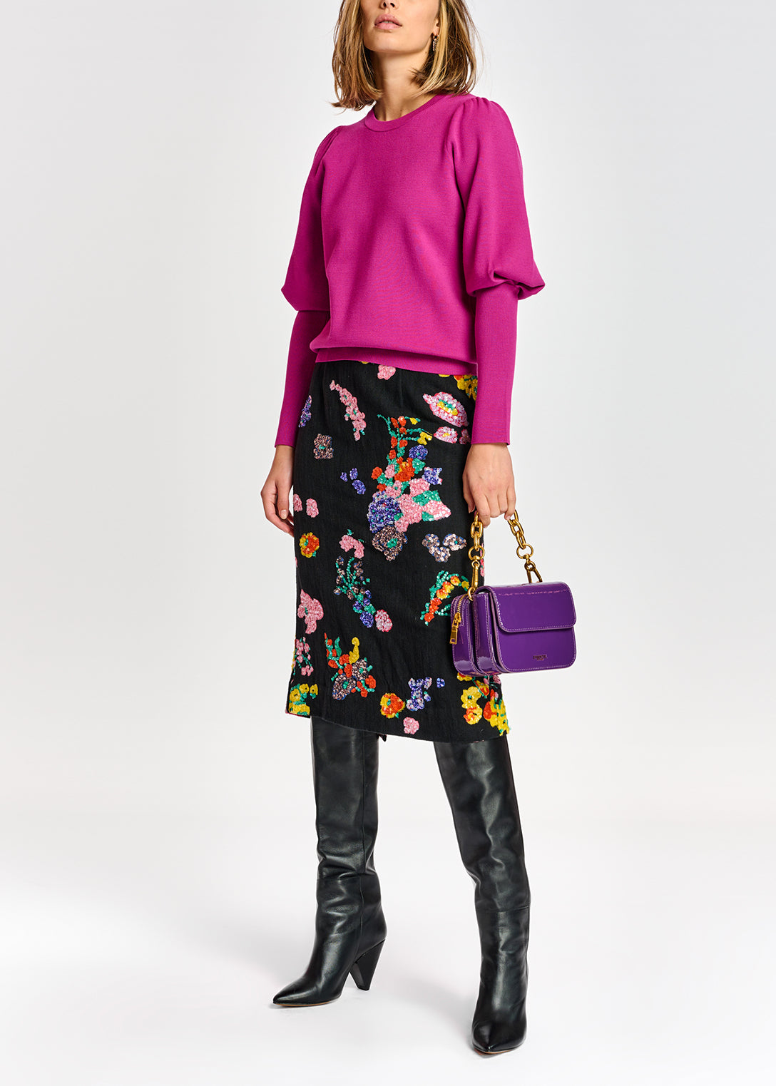 Pull pourpre aux épaules bouffantes RE—SSENTIEL | Essentiel second hand