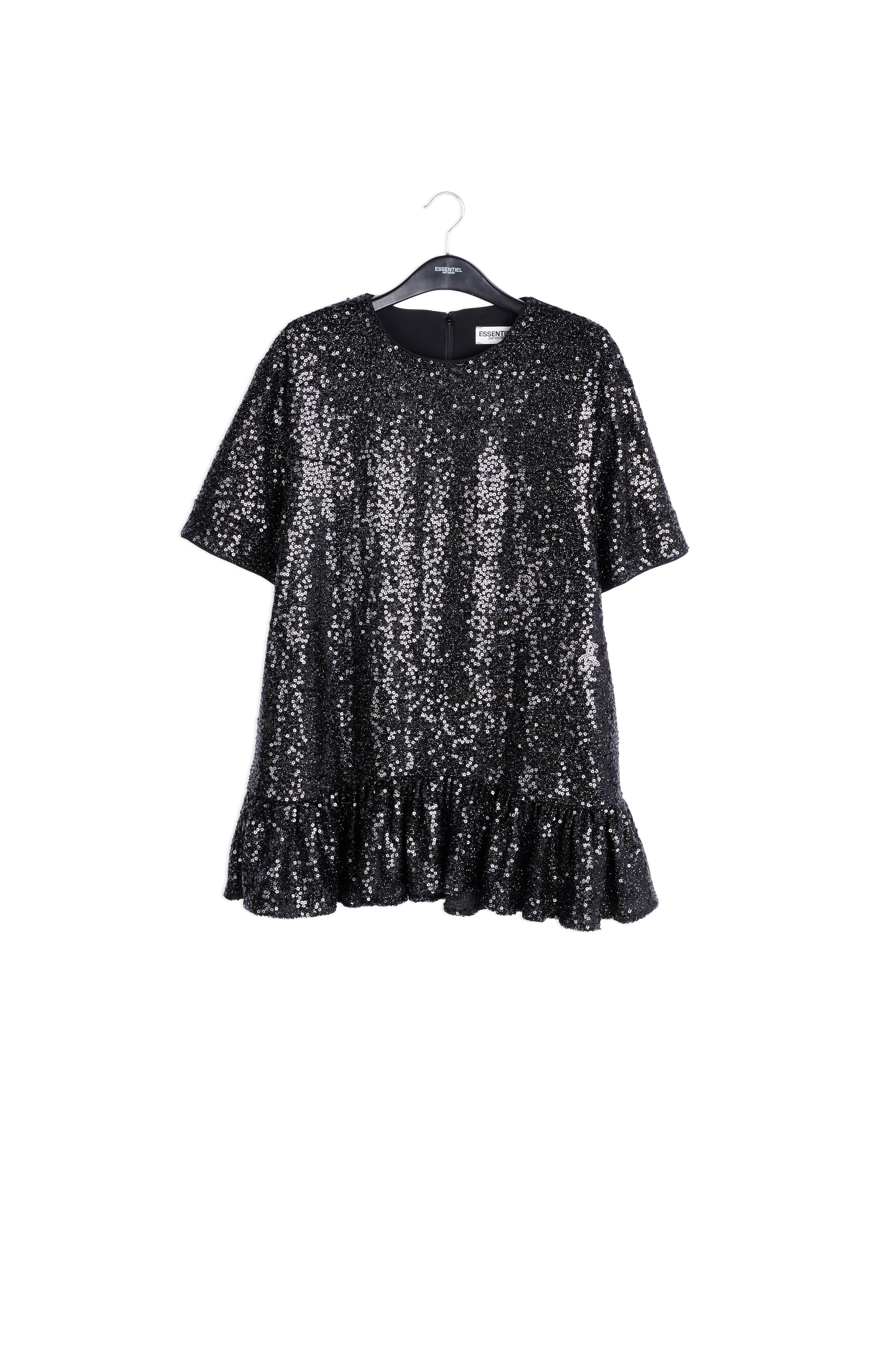 Zwarte mini-jurk geborduurd met pailletten RE—SSENTIEL | Essentiel second hand