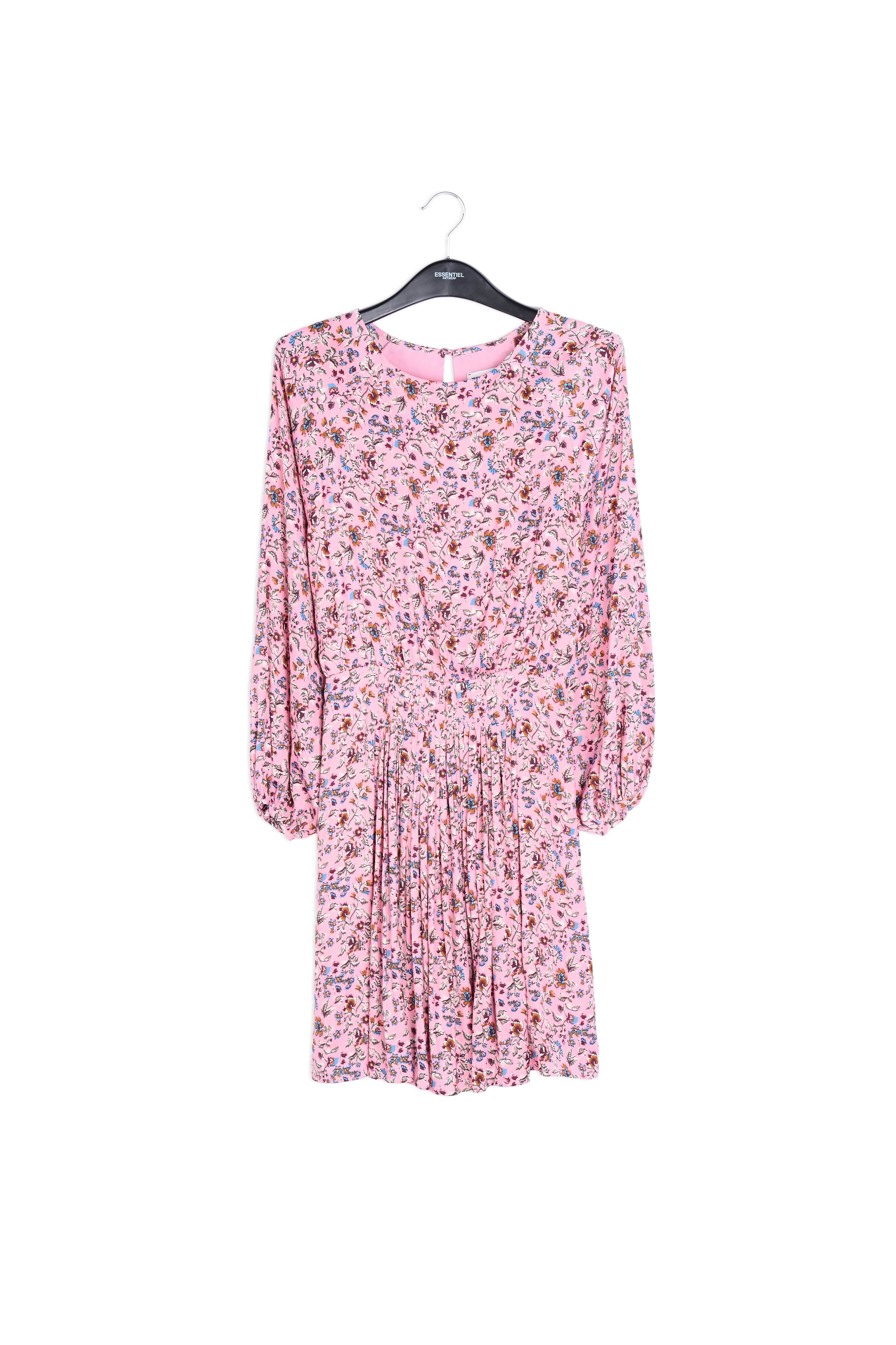 Pink long-sleeved mini dress with flower print RE—SSENTIEL | Essentiel second hand