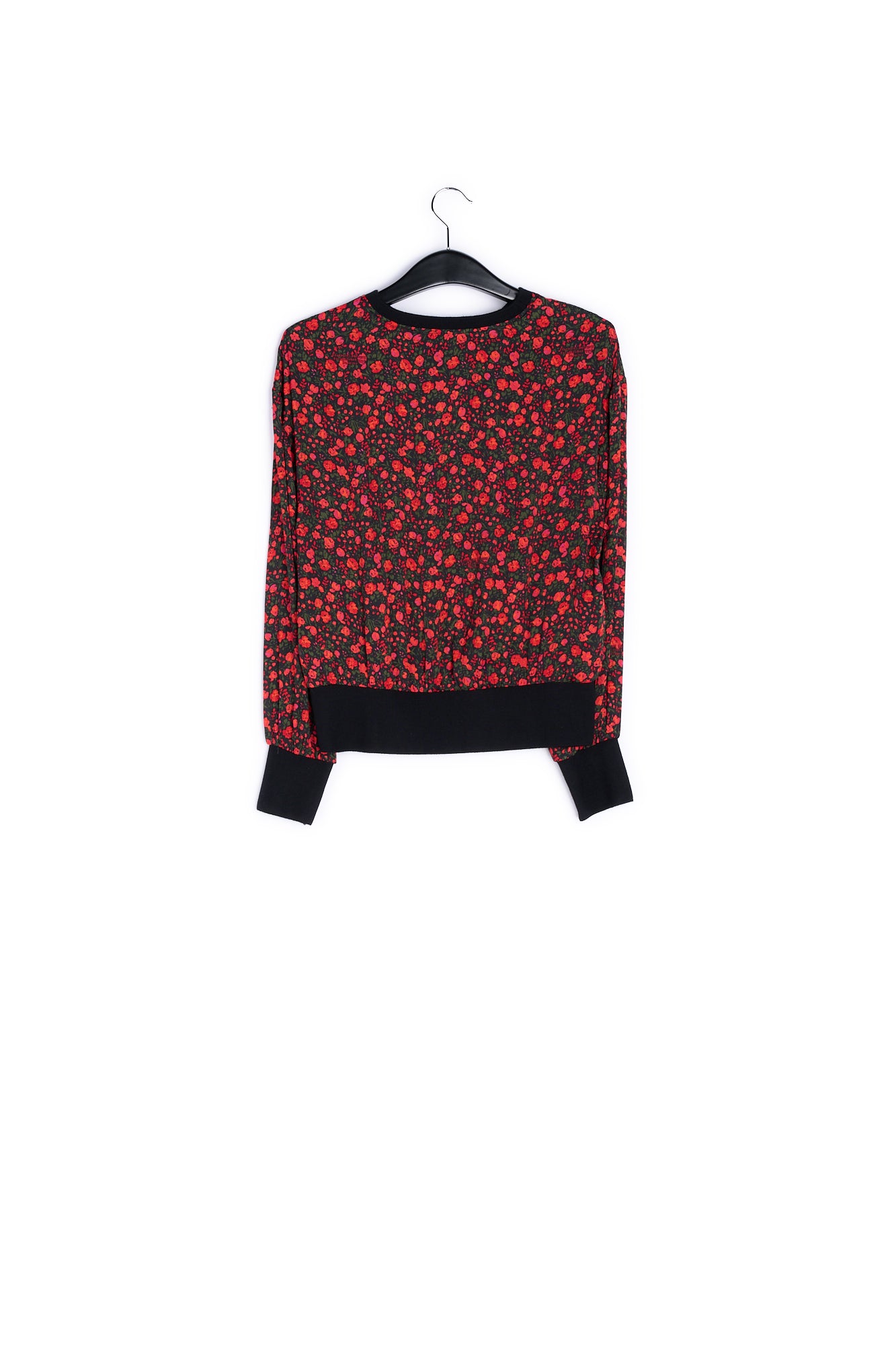 Black and red print top with contrast ribs RE—SSENTIEL | Essentiel second hand