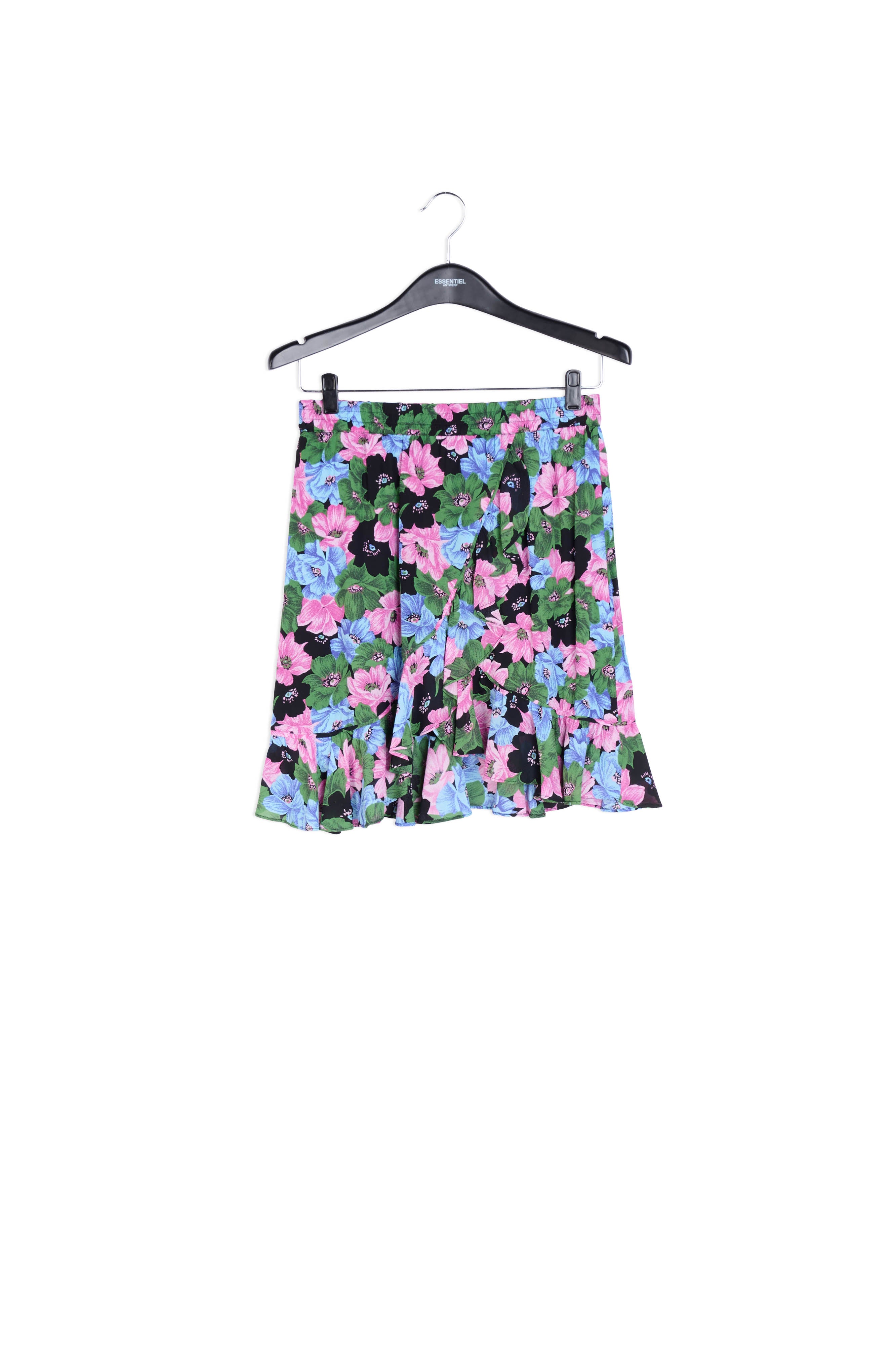 Minijupe portefeuille rose, bleu clair et vert bouteille à imprimé floral RE—SSENTIEL | Essentiel second hand