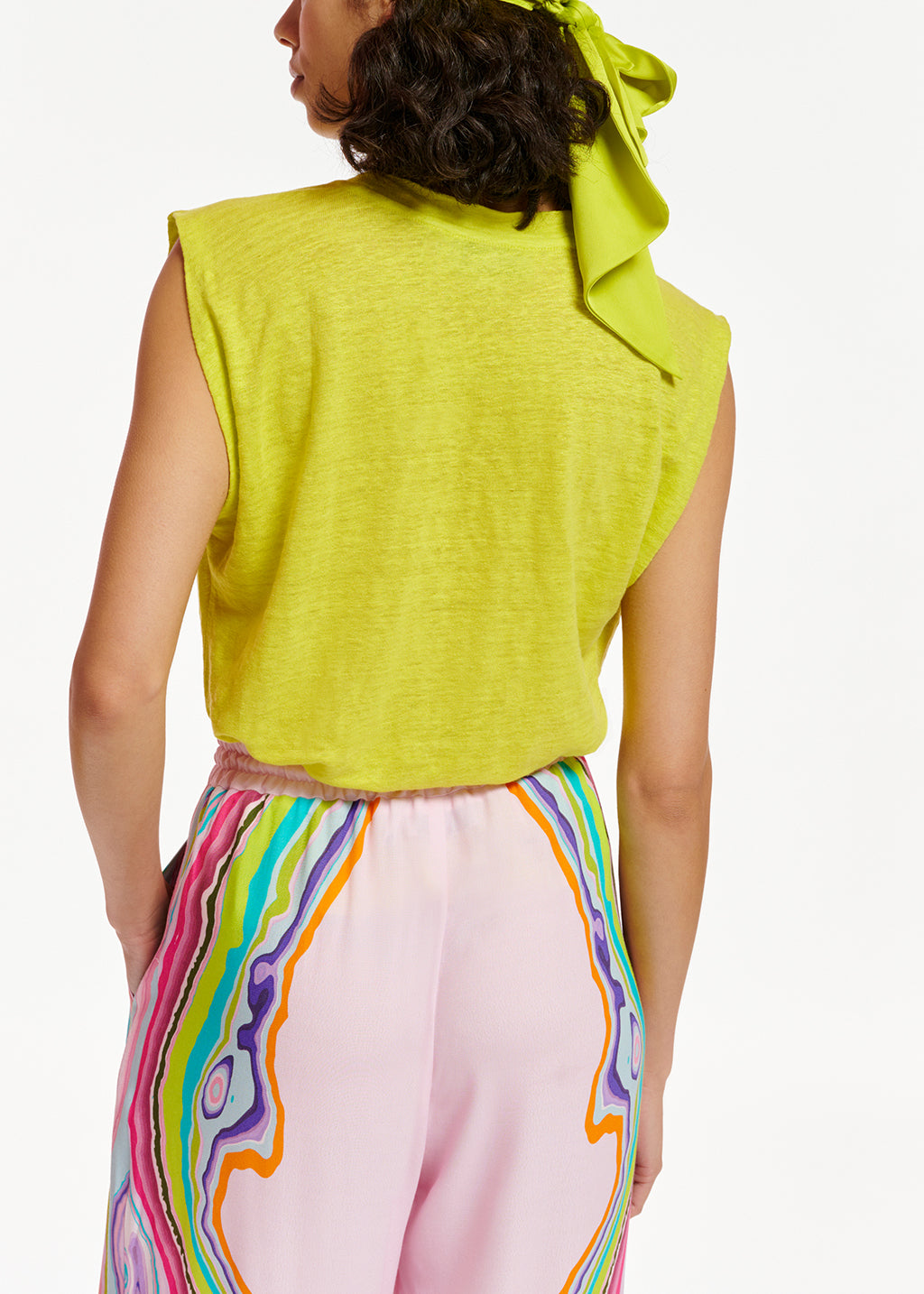 Lime green linen sleeveless T-shirt RE—SSENTIEL | Essentiel second hand